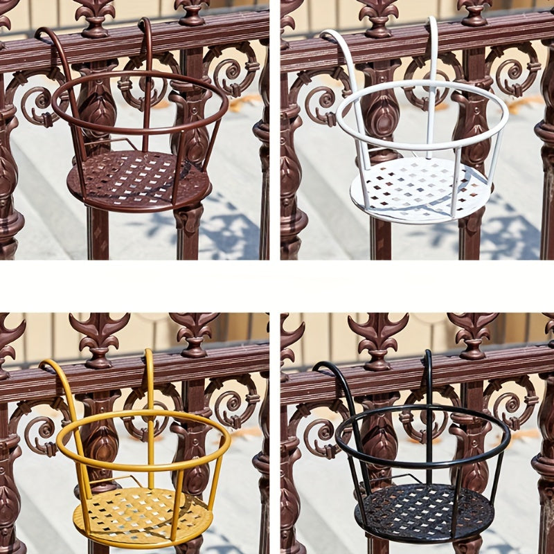 2pcs, Contemporary Metal Balcony Flower Rack, 8.66" Hanging Outdoor Railing Flower Pot Holder, Indoor Iron Guardrail Bonsai Stand For Home Garden Decor