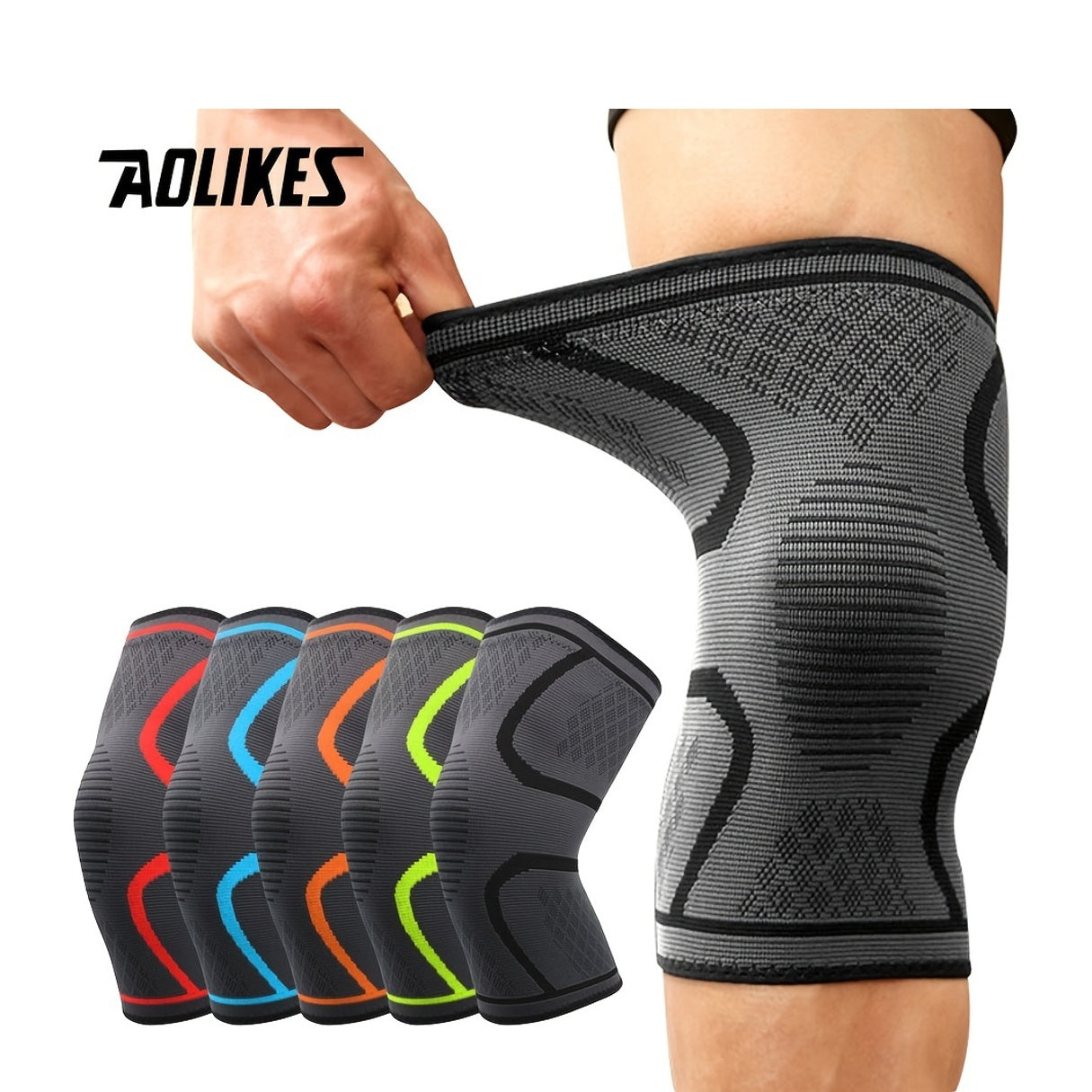 1pc AOLIKES Compression Knee Sleeve | Breathable, Non-Slip, Ideal for Running, Volleyball, Basketball, Yoga, Tennis, Football - Available in, Grey, Red