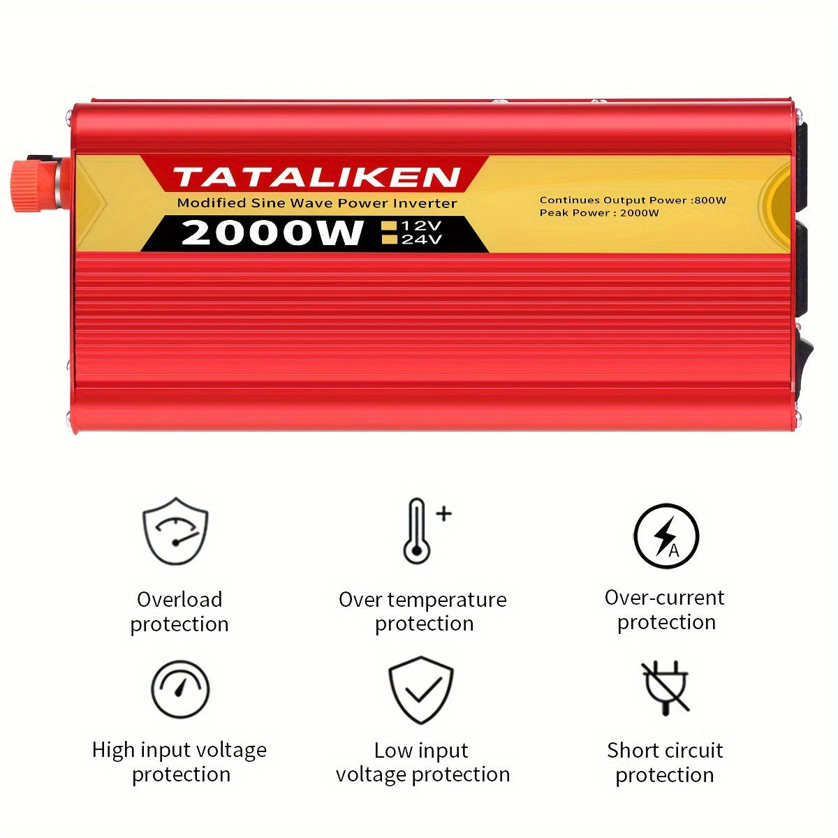 2000W (800W continuous) Heavy-Duty Car Power Inverter Charger -