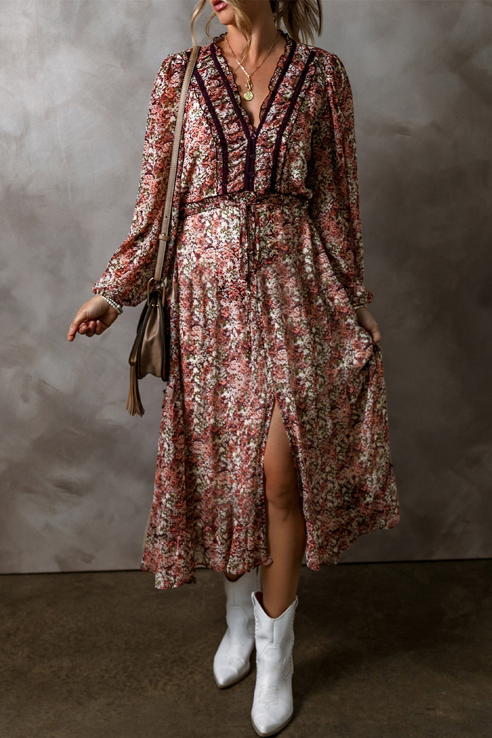 Brown Floral Split Dress FB