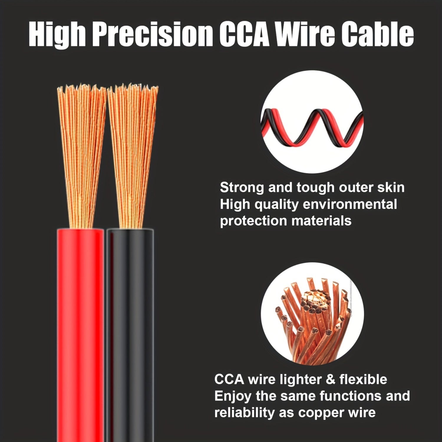1pc 12 Gauge Twin Conductor Wire, 110V/220V Metal Electrical Cable, Red and Black PVC Insulated Copper Clad Aluminum Extension Cord for High Powered Speakers, LED, Automotive - No Battery Required