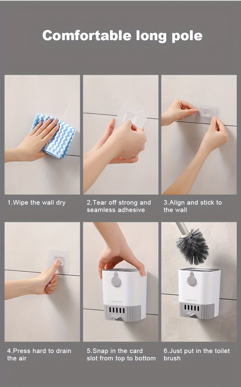 1 Set, Toilet Brush With Holder Set, Wall Mounted Long Handle Toilet Cleaning Brush With Holder, Flexible Toilet Bowl Cleaning Brush, No Dead Corner, Bathroom Cleaning Brush, Cleaning Supplies, Cleaning Tool, Back To School S