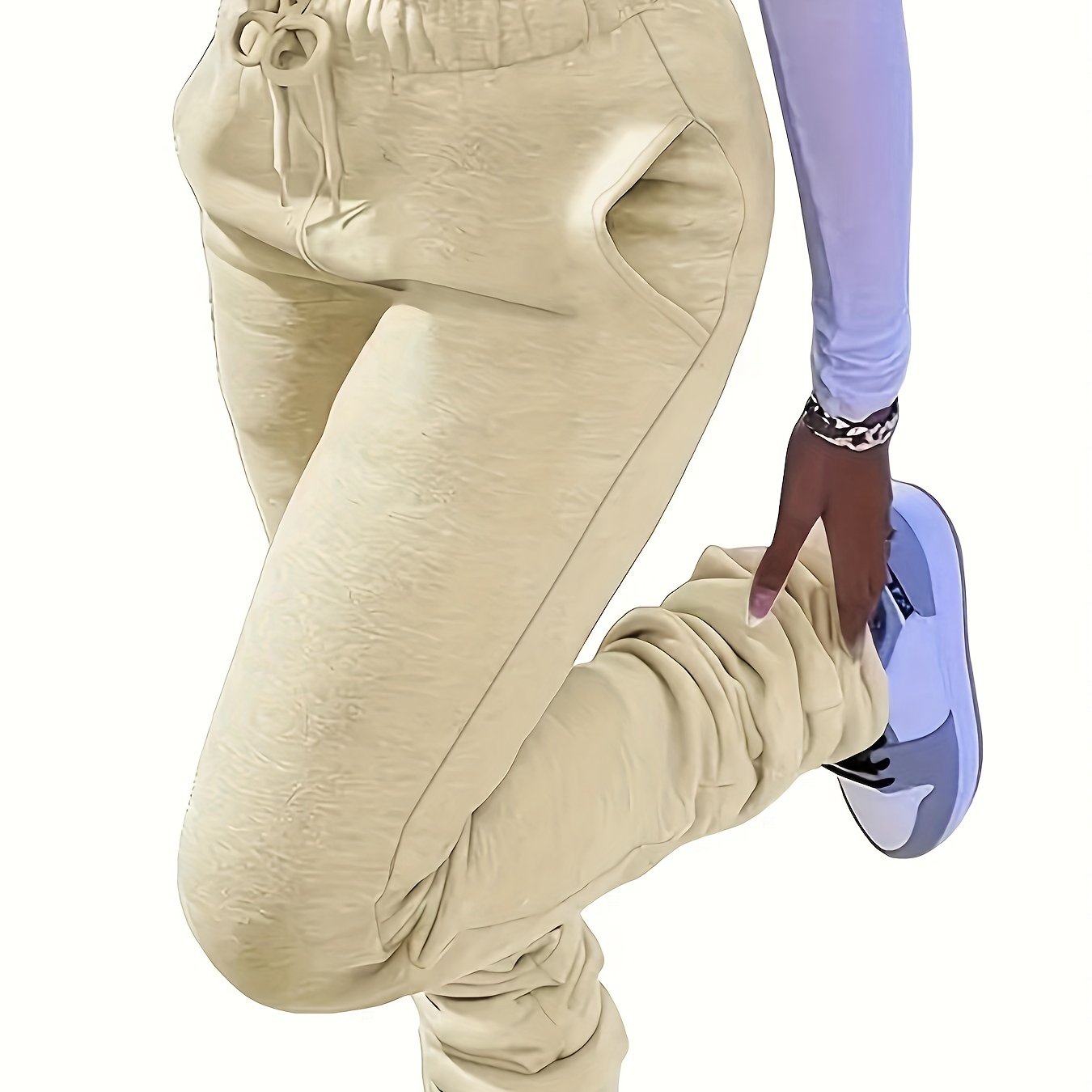 Solid Color Casual Fleece Sports Pants, Drawstring Elastic Winter Warm Jogger Sweatpants, Women's Athleisure