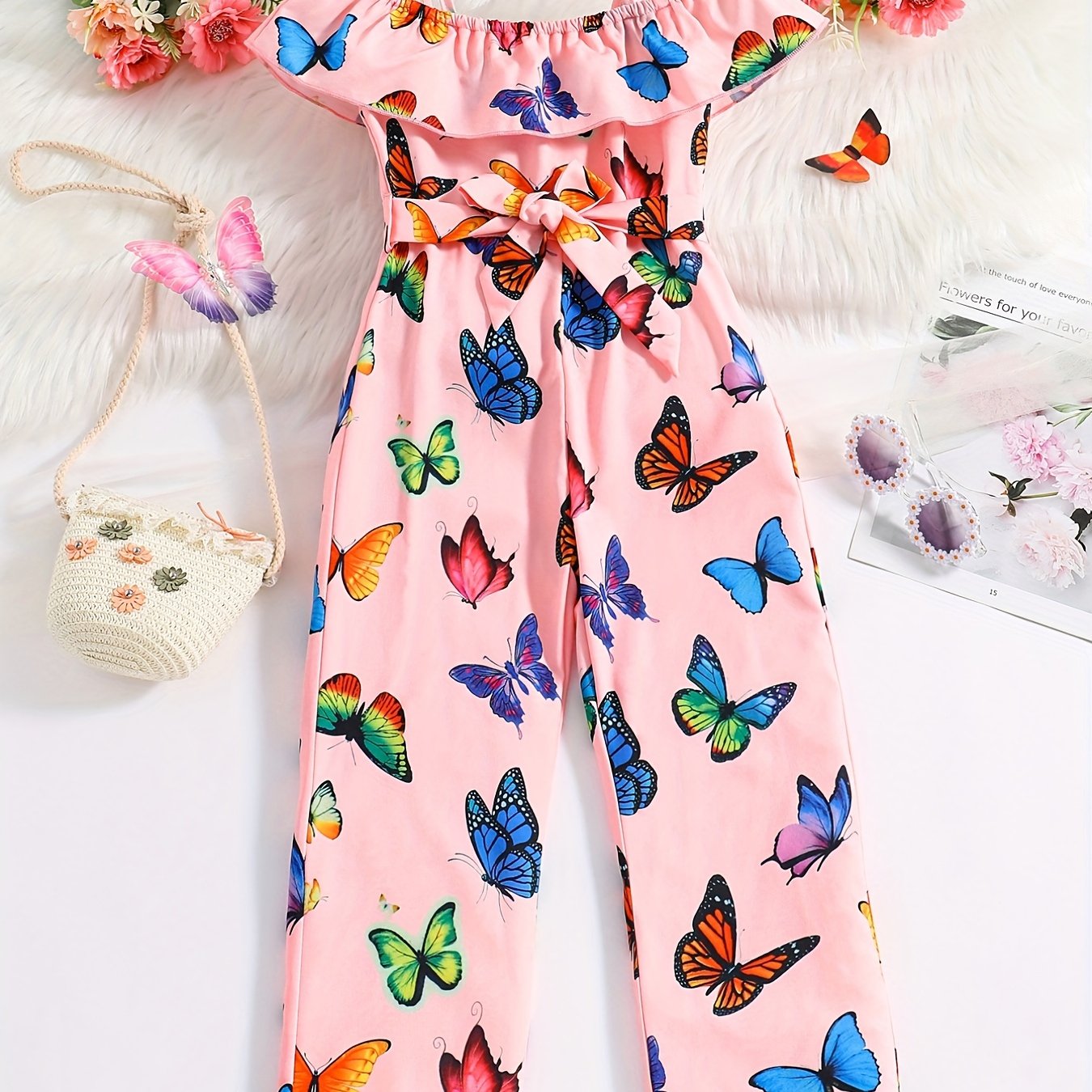 Trendy Girls' Butterfly Romper with Ruffles and Belt - Perfect for Summer!
