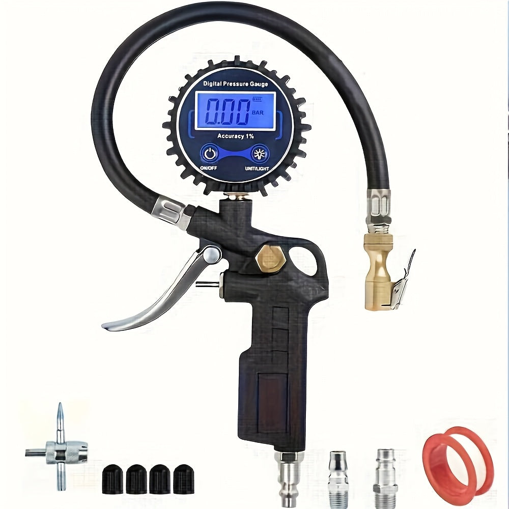 Digital Tire Pressure Gauge with Inflator, 250 PSI Air Chuck and Compressor Tttachment