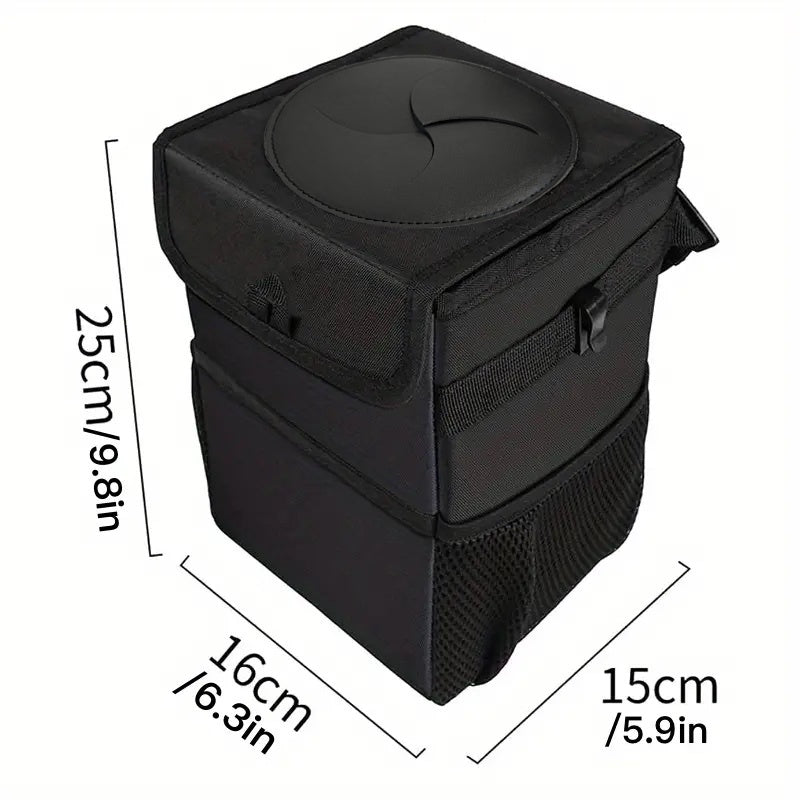 Zukmi Car Trash Can with Lid And Storage Pockets - Car Trash Bag Hanging, Leak-Proof Automotive Garbage Can, Multipurpose Car Trash Bin 1pc