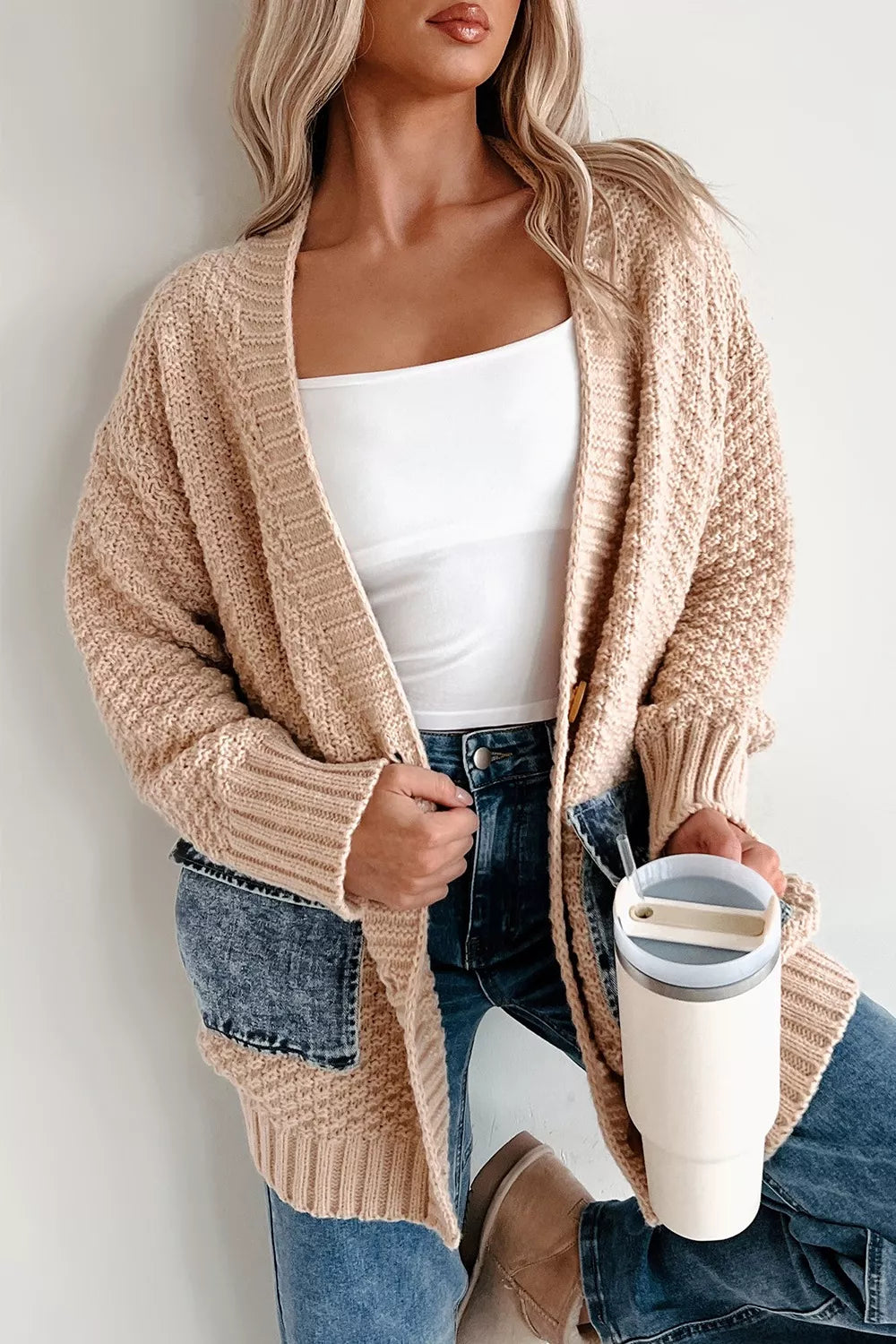 Textured Open Front Knit Cardigan
