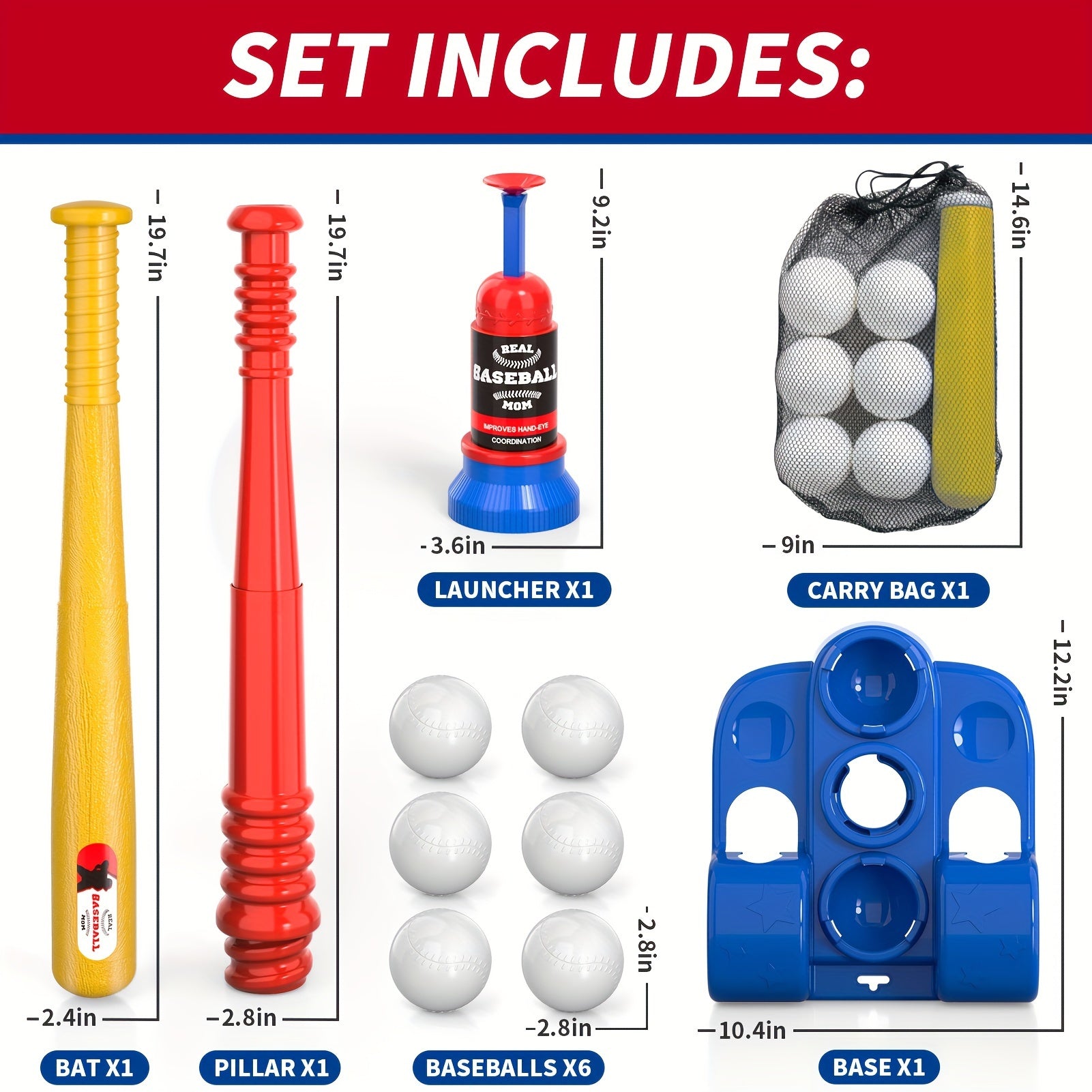 T Ball Set Toys For Kids 3-5 5-8, Kids Baseball Tee For Boys Includes 6 Balls, Auto Ball Launcher, Outdoor Outside Sports T Ball Set Toys Gifts For 3 4 5 6 Year Old Boys Kids Halloween Christmas gift