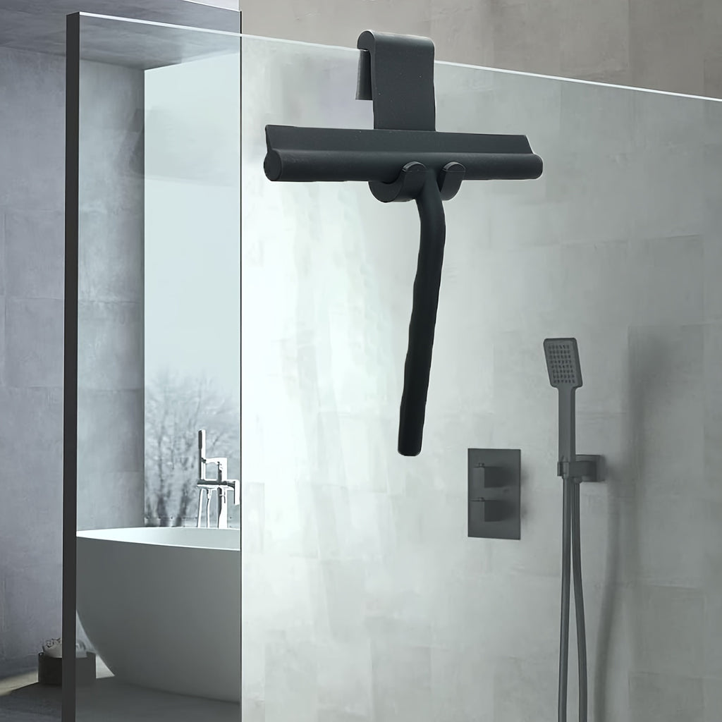 1pc Heavy-Duty Handheld Shower Squeegee - 8.27" Silicone Blade for Streak-Free Cleaning, Ideal for Windows, Glass Doors & Car Windshields, with Convenient Suction Hook, Durable & Non-Slip, Black