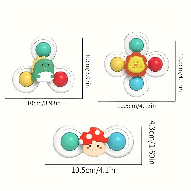 3pcs Kids' Cartoon Animal Suction Cup Spinning Toys Set - Relax, Music & Educational Bath Shower Play, Perfect for Bathtubs, Glass Surfaces & Car Windows - Ideal Gift for Boys & Girls
