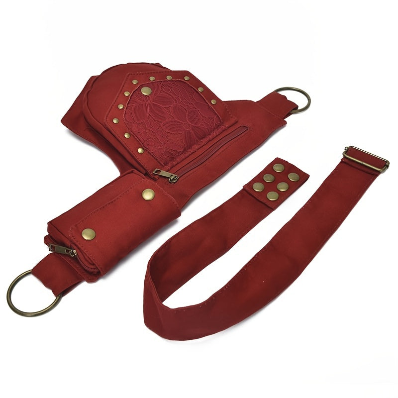 Gothic Thigh Drop Leg Bag, Studded Decor Fabric Waist Bag, Lightweight Outdoor Travel Phone Purse Bum Bag Fanny Pack