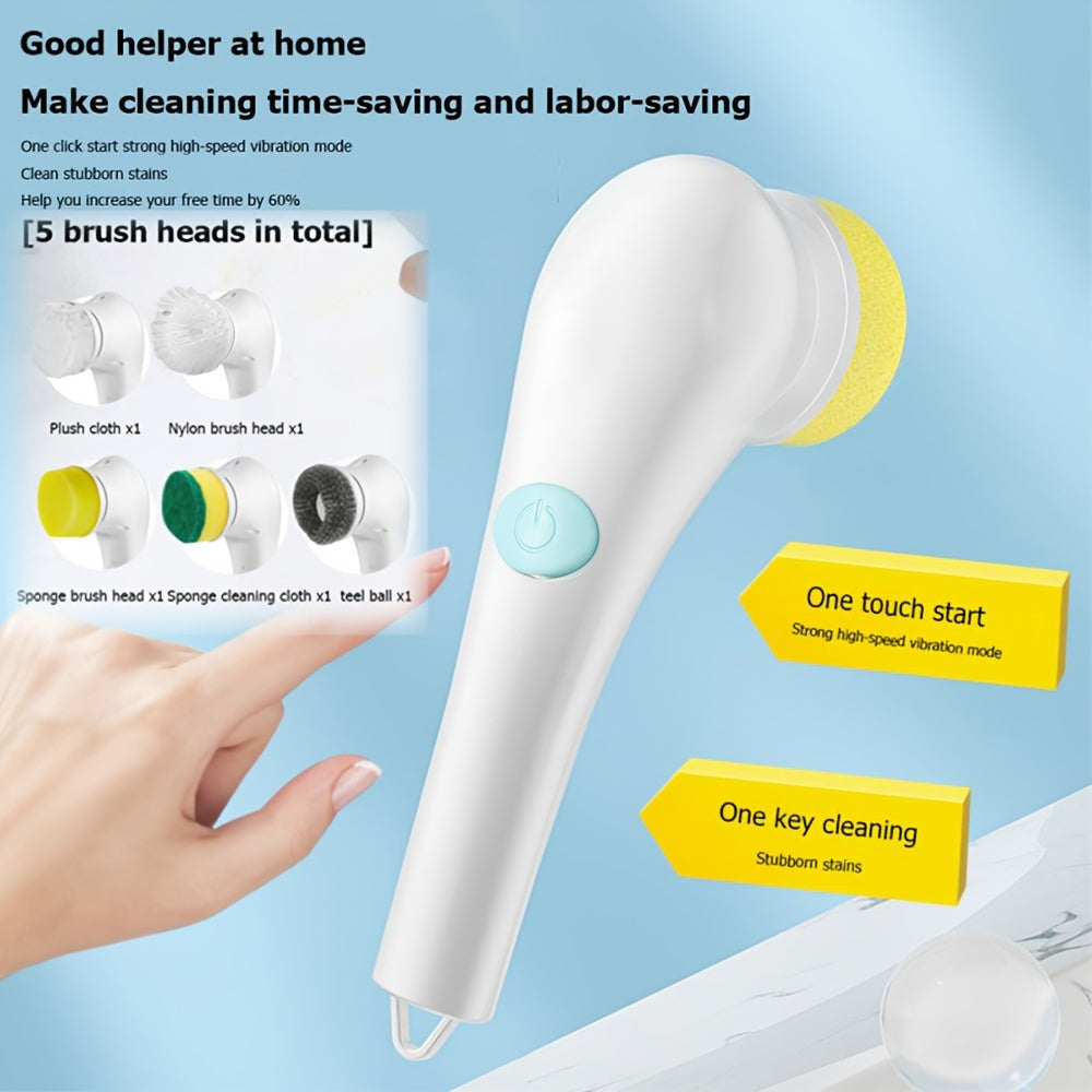5-in-1 Cordless Electric Spin Scrubber – USB Rechargeable, Versatile Cleaning Brush Set for Home