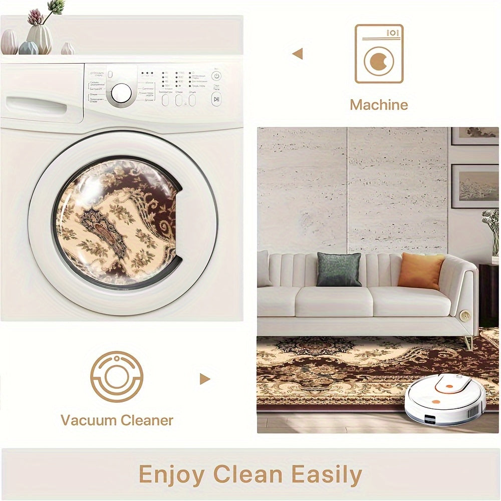 Luxury Velvet Area Mat, 850g/sqm Machine-Washable Geometric Pattern Mat, Lightweight Durable Indoor Mat for Living Room, Bedroom, Study, Modern Minimalist Design with Brown/Beige/Blue/Red/Black/White, Rugs for Living Room, Be