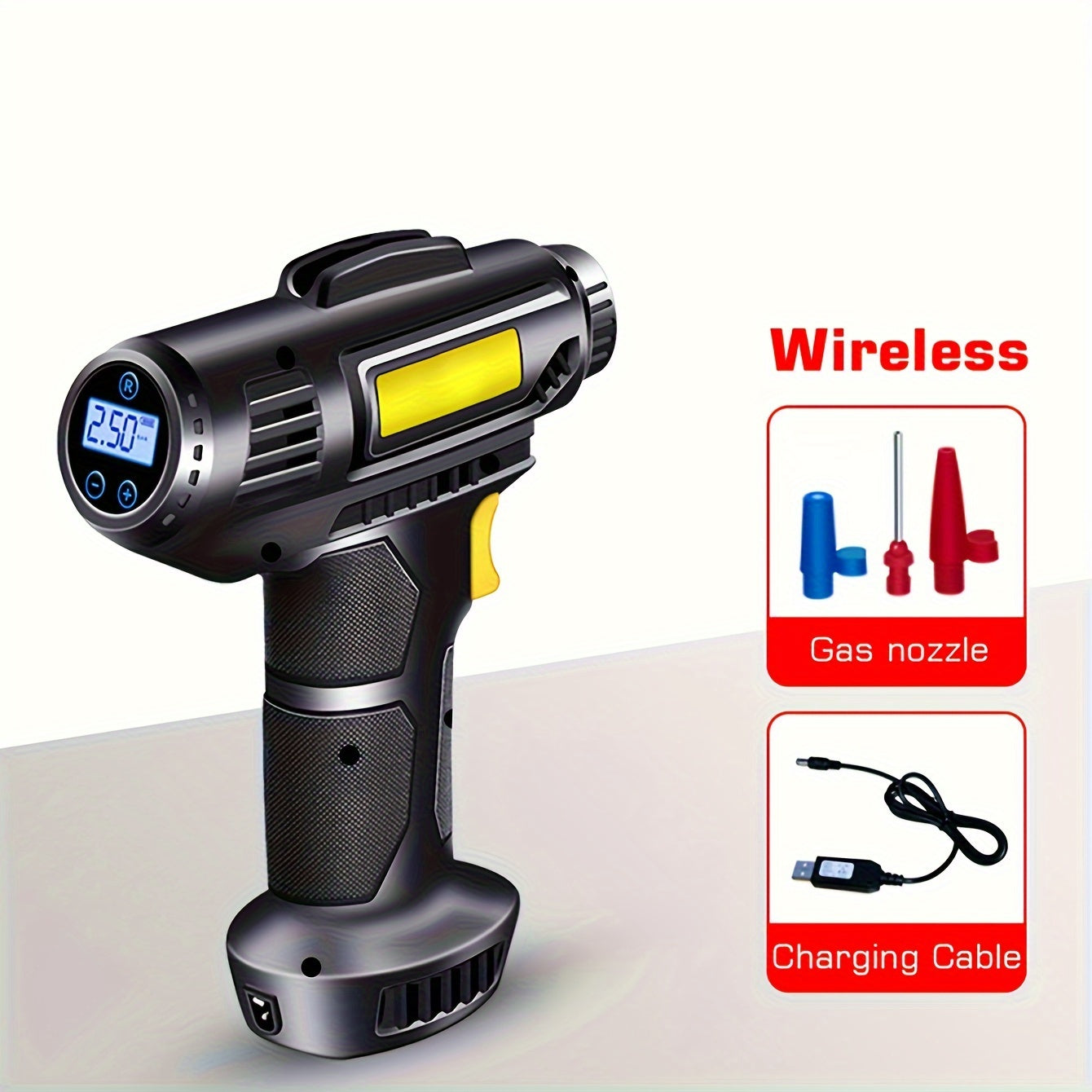 120W multi-function portable automotive air compressor, wired/wireless handheld automotive air pump electric, automotive tire inflator with LED lights