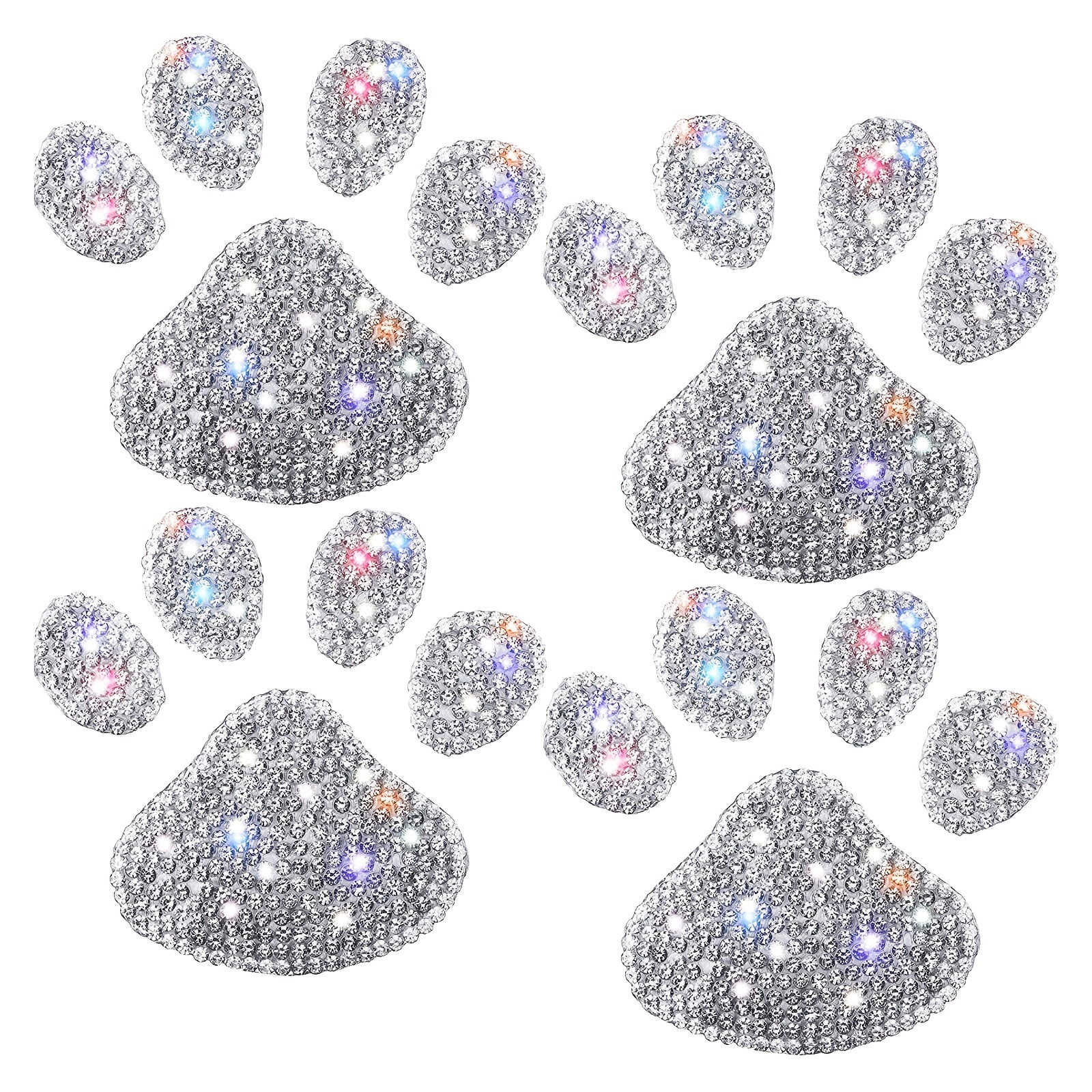 Sparkling Dog Paw Print Rhinestone Car Decal - Multicolor Glass Bling Sticker for Vehicle Interior, Fits Various Models, Cute Car Accessories