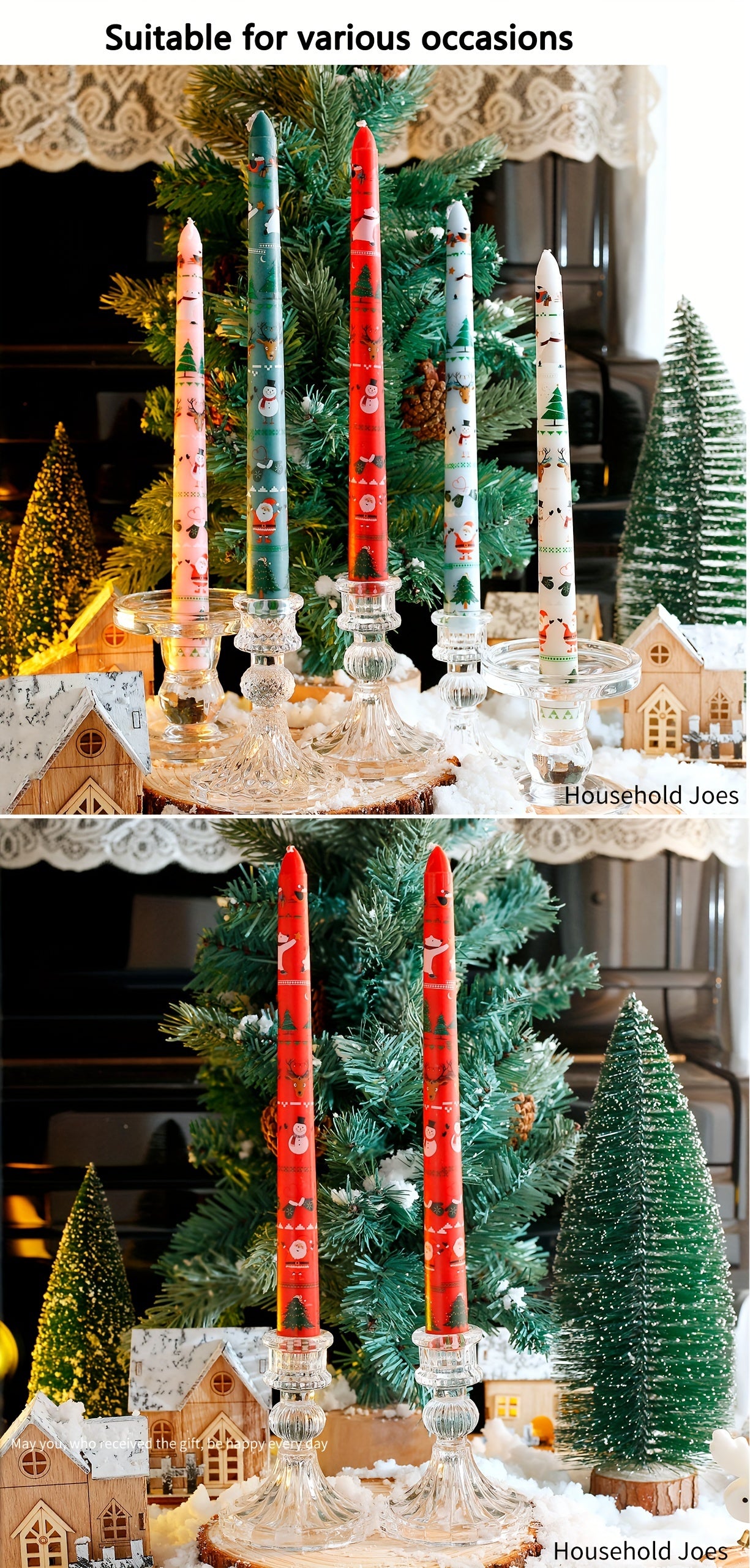 2pcs Christmas Themed Decorative Candles - 10-Inch Smokeless Single-Wick Candle Set with Santa, Snowman, Elk & Tree Patterns - Perfect for Dinner, Banquet, And Festive Ornaments