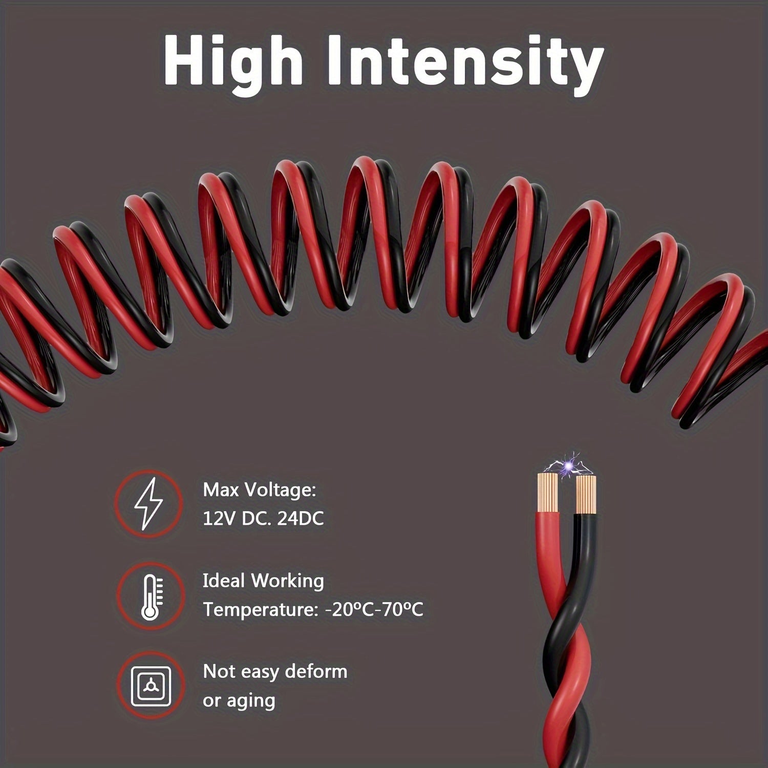 1pc 12 Gauge Twin Conductor Wire, 110V/220V Metal Electrical Cable, Red and Black PVC Insulated Copper Clad Aluminum Extension Cord for High Powered Speakers, LED, Automotive - No Battery Required