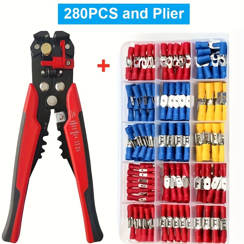 280pcs UMLIFE Spade Crimp Terminals with 5-in-1 Wire Stripper, Insulated Copper Connectors
