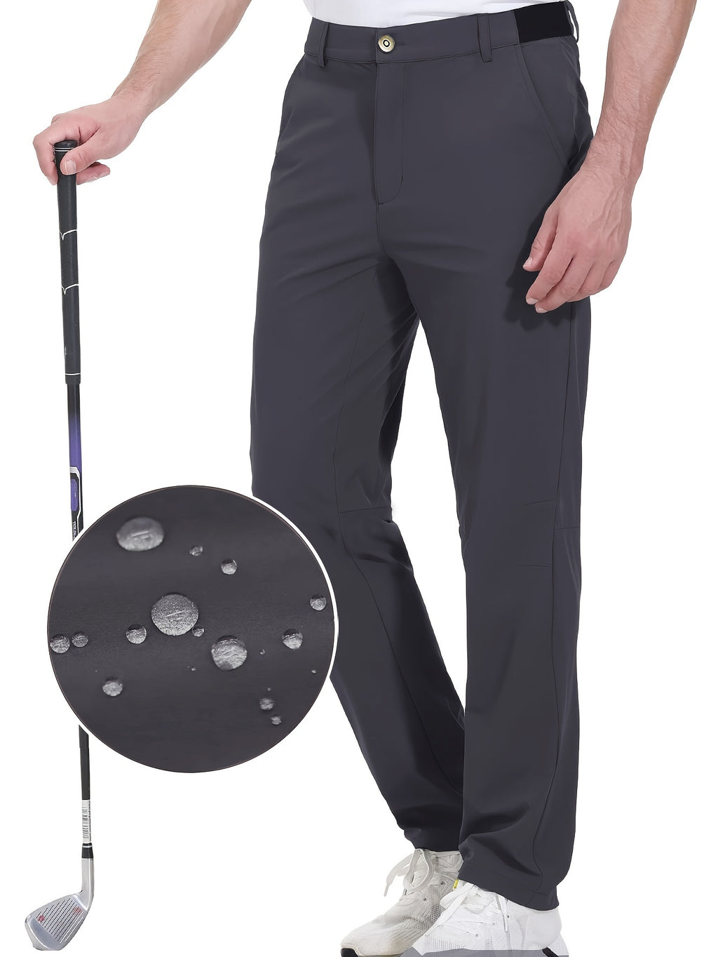 Men's Golf Pants, Men's Solid Waterproof Mid Stretch Lightweight Casual Dress Pants With Pockets, Men's Bottoms For Sports