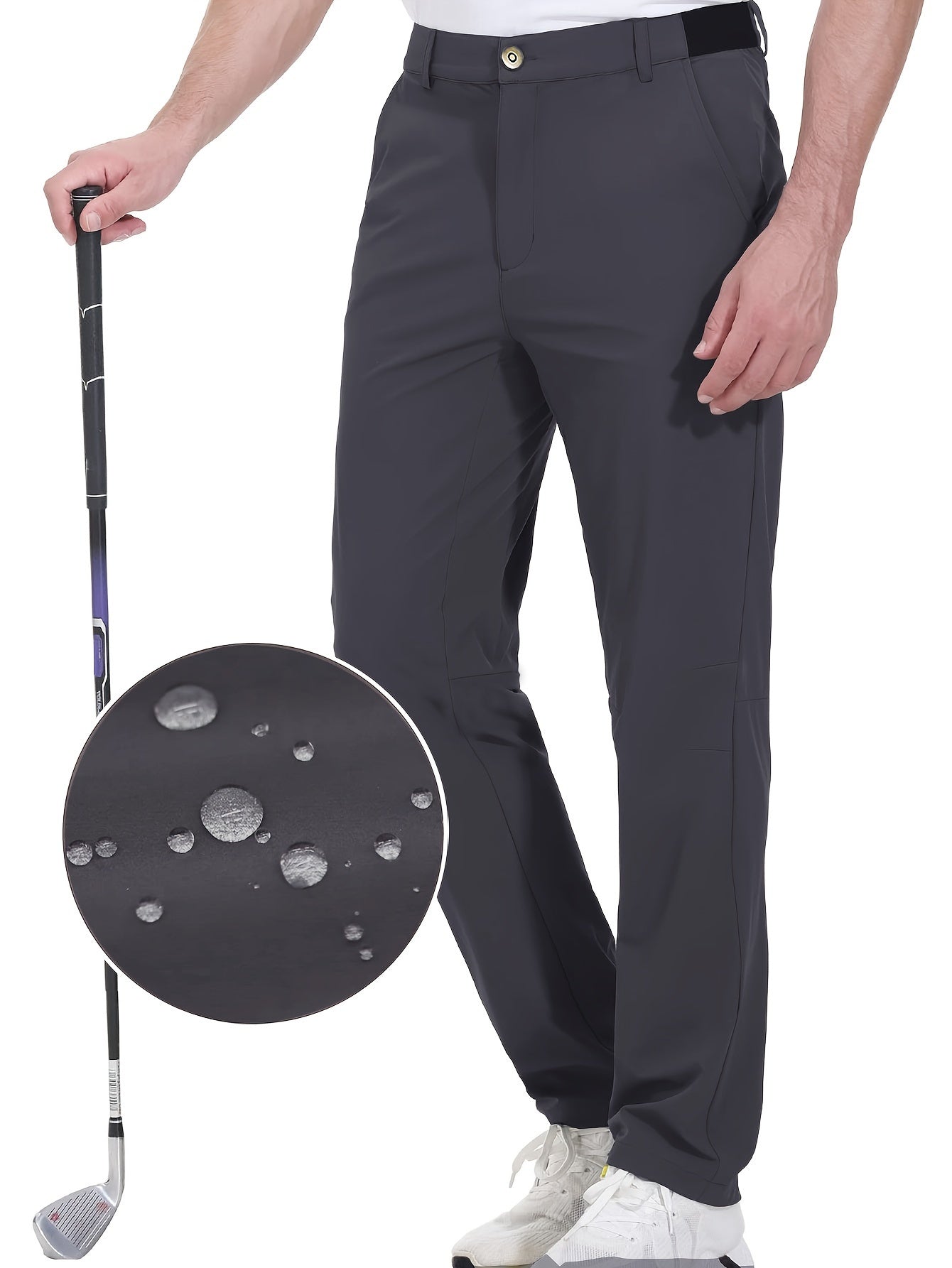 Men's Golf Pants, Men's Solid Waterproof Mid Stretch Lightweight Casual Dress Pants With Pockets, Men's Bottoms For Sports