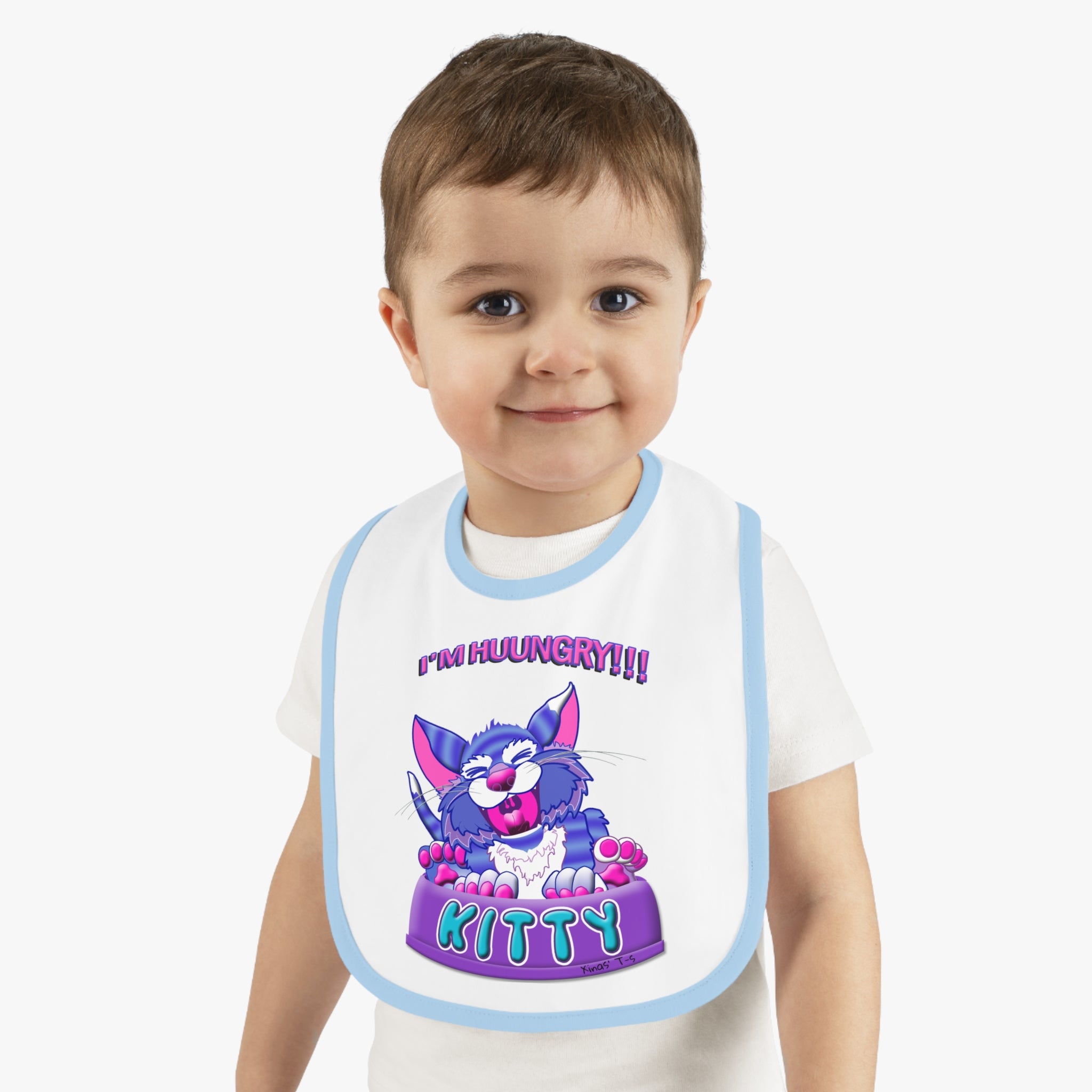 Baby Bib - "I'm Huuungry!! Kitty" Cute Cartoon Cat Feeding Bib, Newborn to Toddler