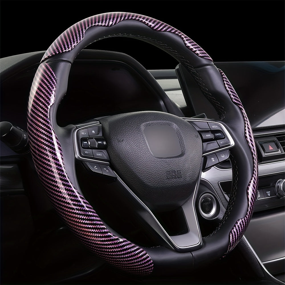 3Pcs Universal Carbon Fiber Style Steering Wheel Covers, High-Grip ABS Resin, Snap-On Design, No Inner Circle - Sleek Automotive Steering Wheel Protection