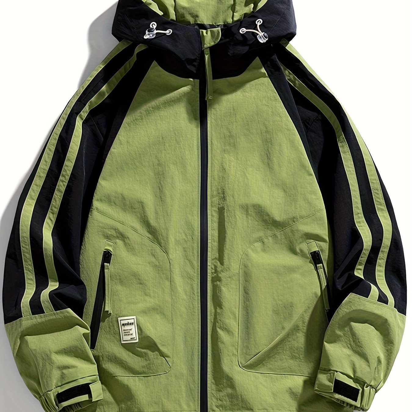 Plus Size Men's Elegant Contrast Color Hooded Jacket For Spring/autumn, Oversized Loose Fit Jacket For Sports/outdoor, Men's Clothing