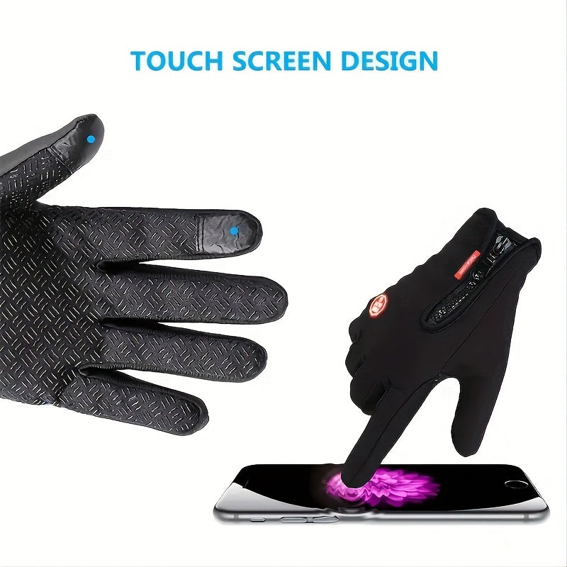 Thermal Gloves, Thermal Gloves For Men And Women With Touch Screen Function, Silicone Non-Slip For Palm, Sports Thermal Gloves For Autumn Winter, Windshield Rainproof Thermal Gloves