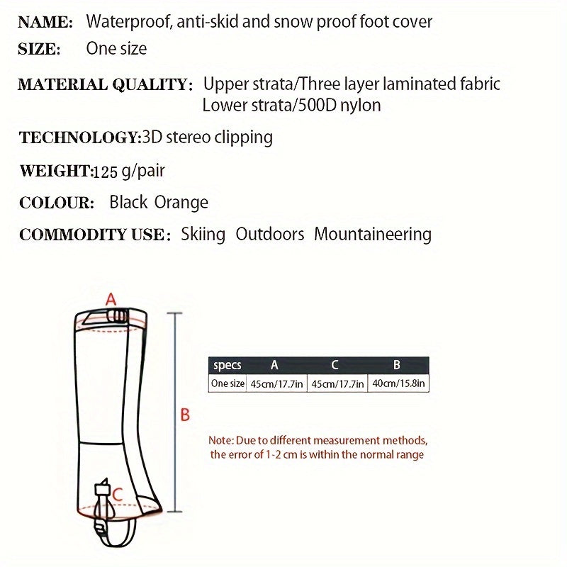 Waterproof Snowproof Leg Gaiters - Full Coverage Ankle Protection