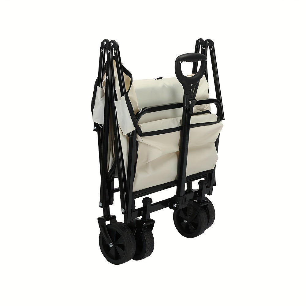 1pc Folding Outdoor Utility Wagon, Portable Collapsible Garden Cart With Adjustable Handle, Heavy Duty Plastic Camping Trolley, Easy Storage Home Shopping Trailer