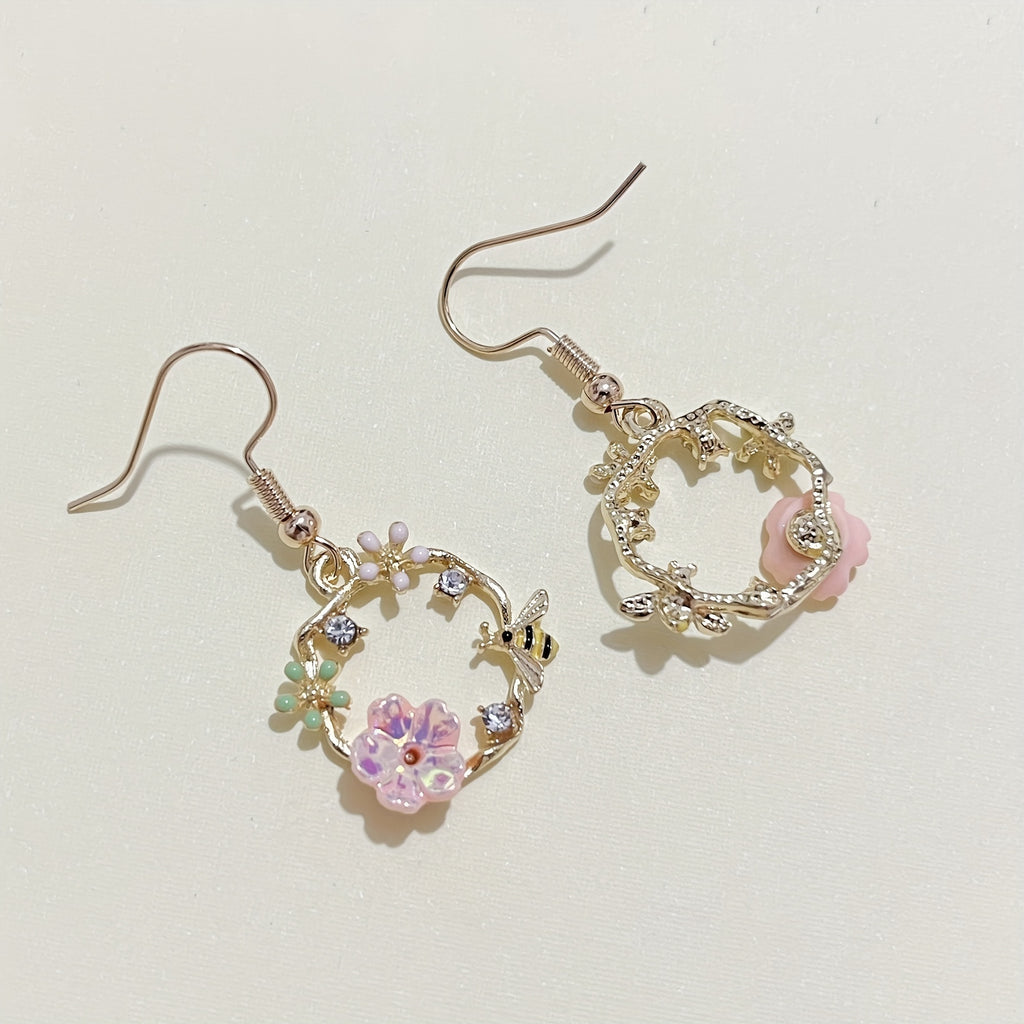Korean fashion bee wreath Silvery needle earrings, fairy shell flower earrings