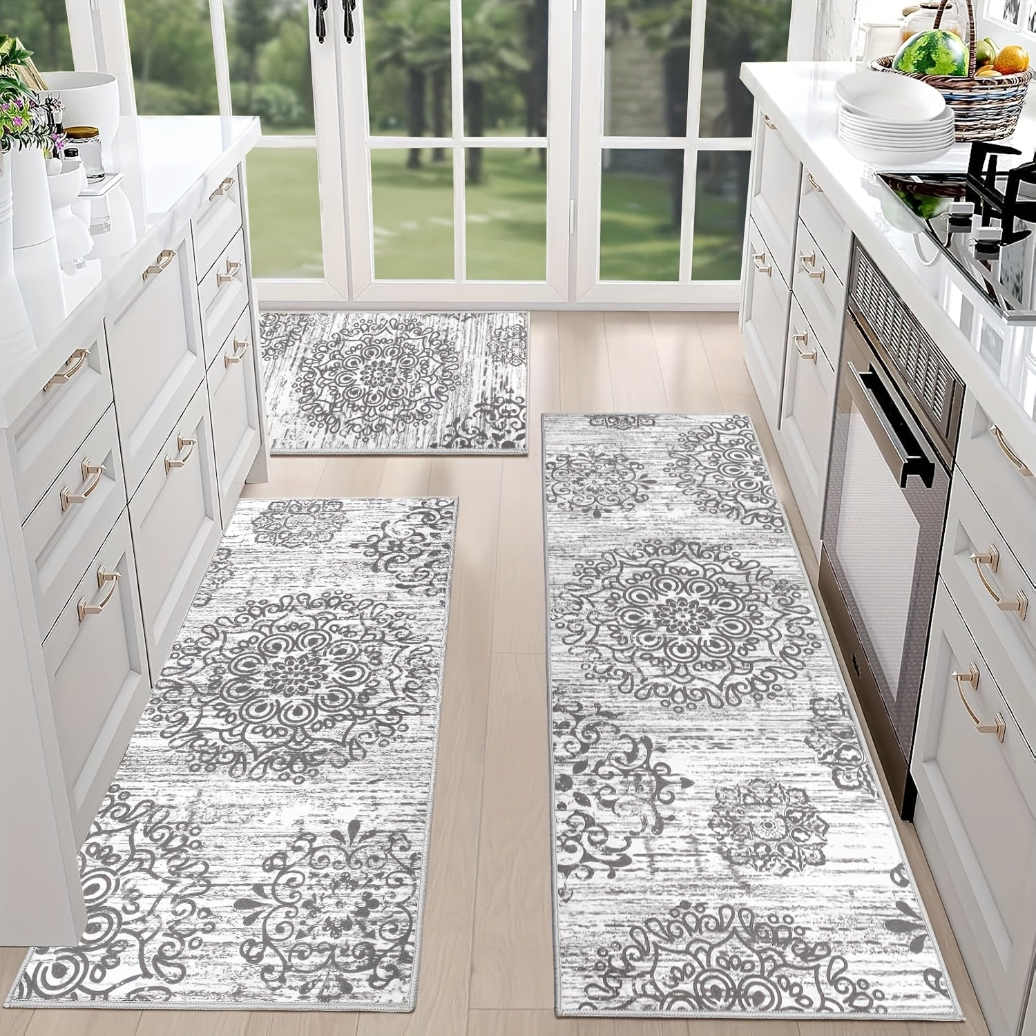 Farmhouse Kitchen Rugs Sets Of 3 Non Slip Washable Boho Kitchen Rugs And Mats for Floor Kitchen Runner Mat Floor Mat for Kitchen, Laundry, Hallways