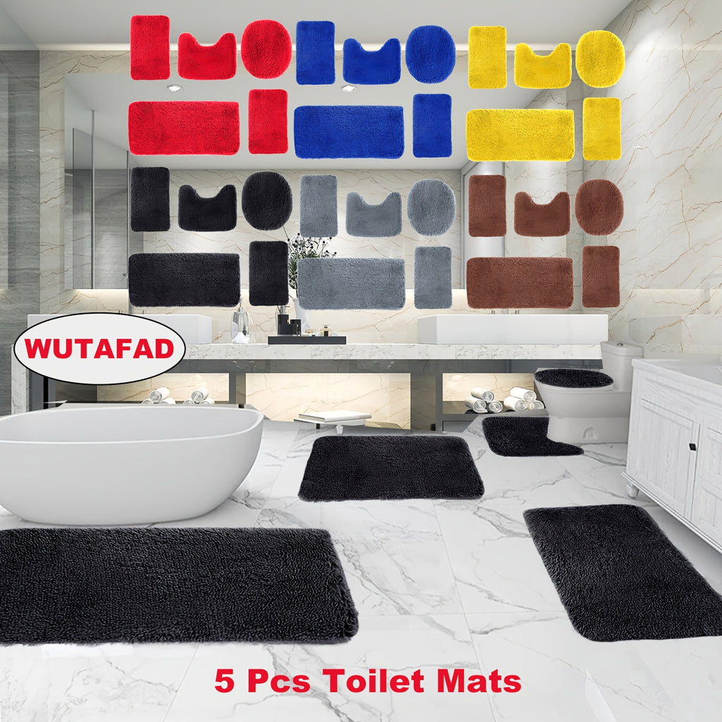 [Thick Bathroom Mats For Home] Thick Non-Slip Bathroom Rugs Sets 5pcs With Toilet Cover Bath Rug Set Bathroom Mats For Home Hotel Bathroom Bathroom Bath Mat Set Home Kitchen Bathroom Decoration
