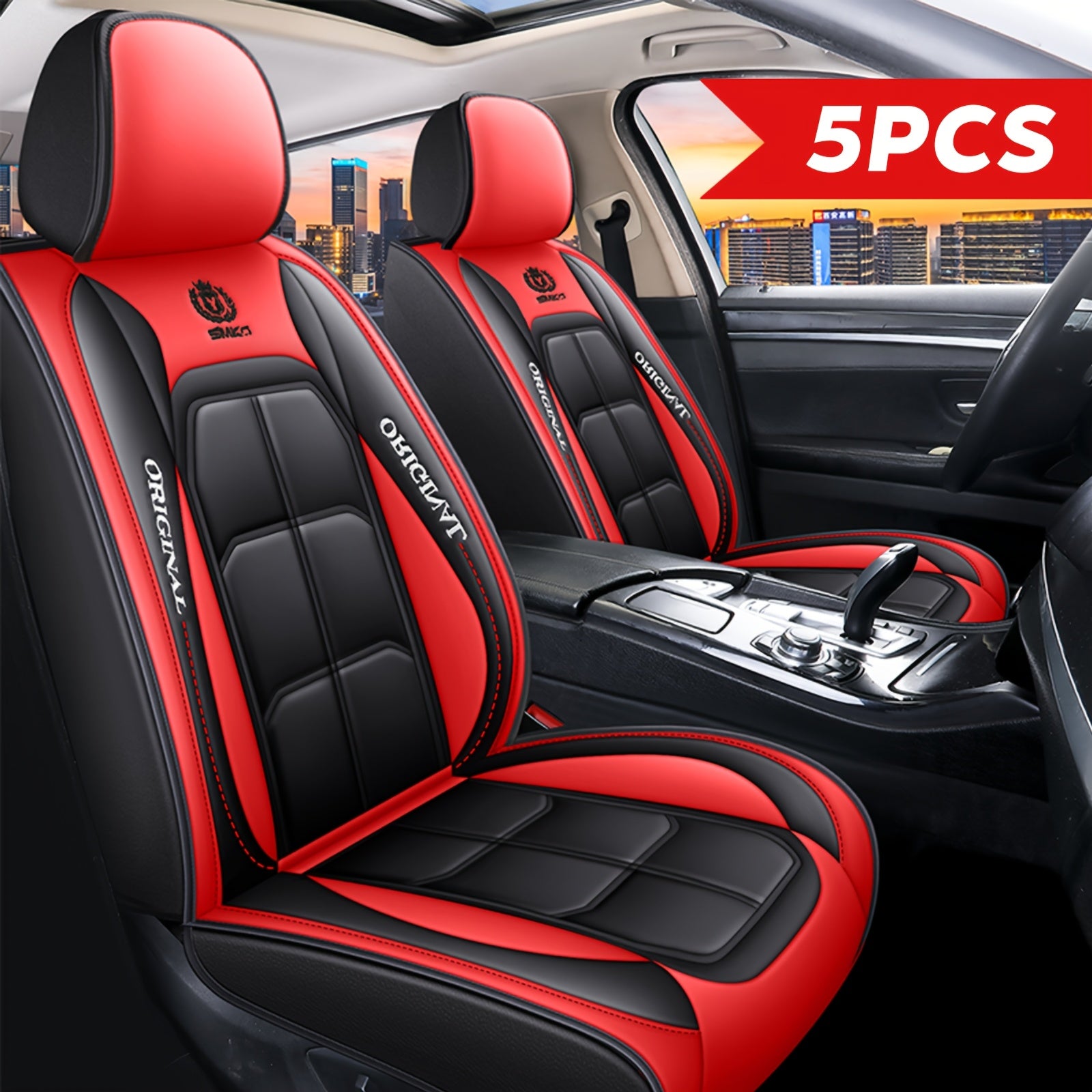 Universal PU Leather Car Seat Set, 5 Seat Full Set Car Seat Cover,