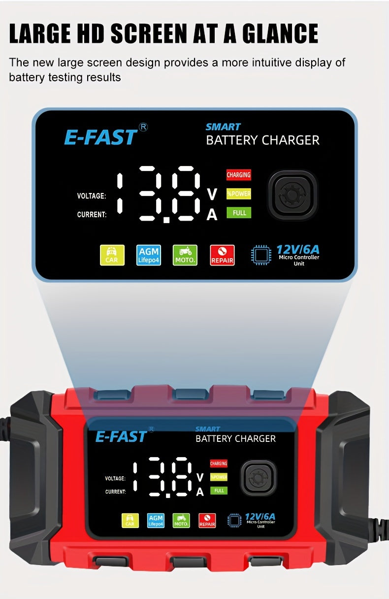 12V 6A Intelligent Car Battery Charger - Advanced Automotive Battery Maintaine