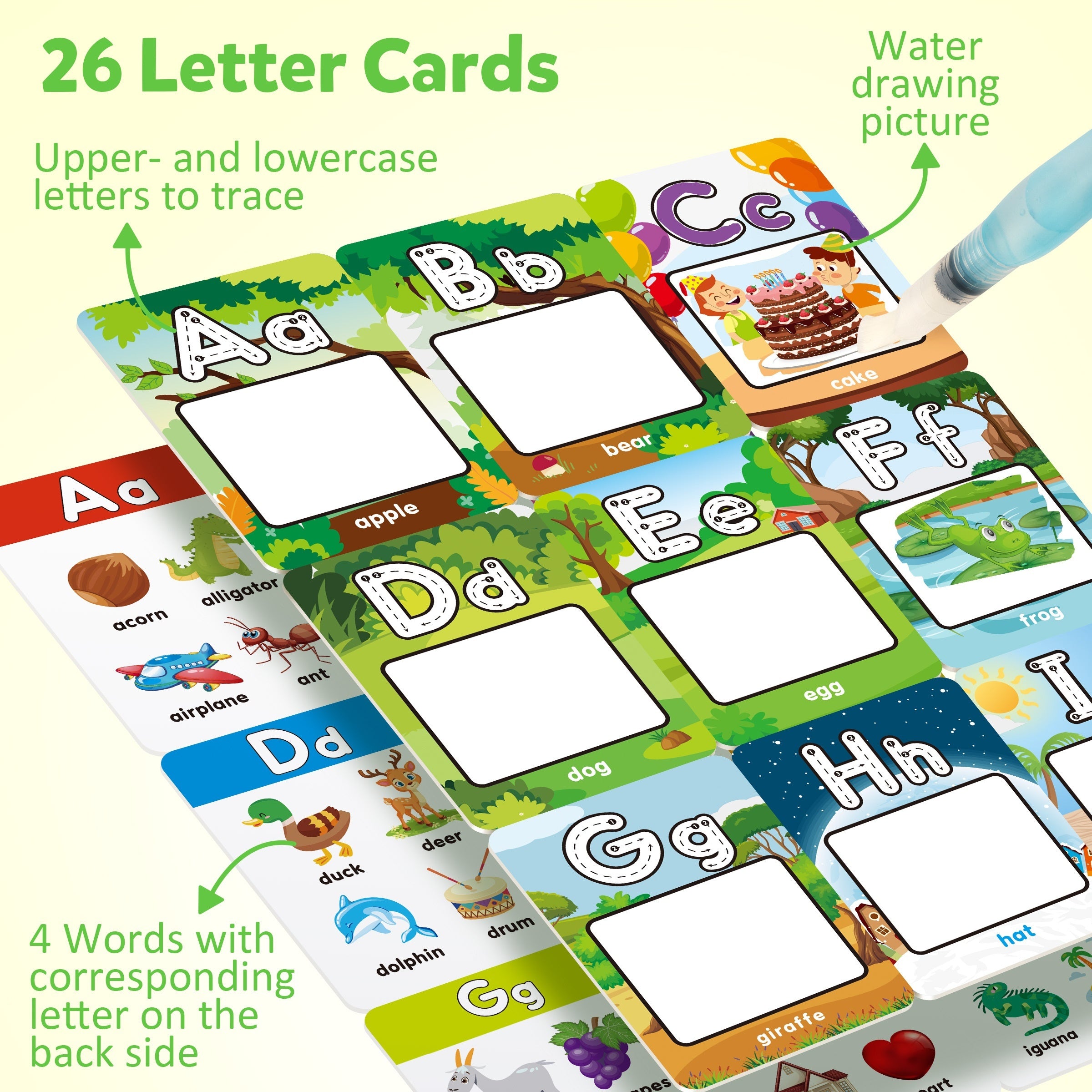 Coogam Alphabet Watercoloring Cards, Water Painting Recognition Cards, Paint 26 Letters ABC Words, Suitable for 3-4-5 Year Old Boys and Girls' Educational Learning Toys Gifts