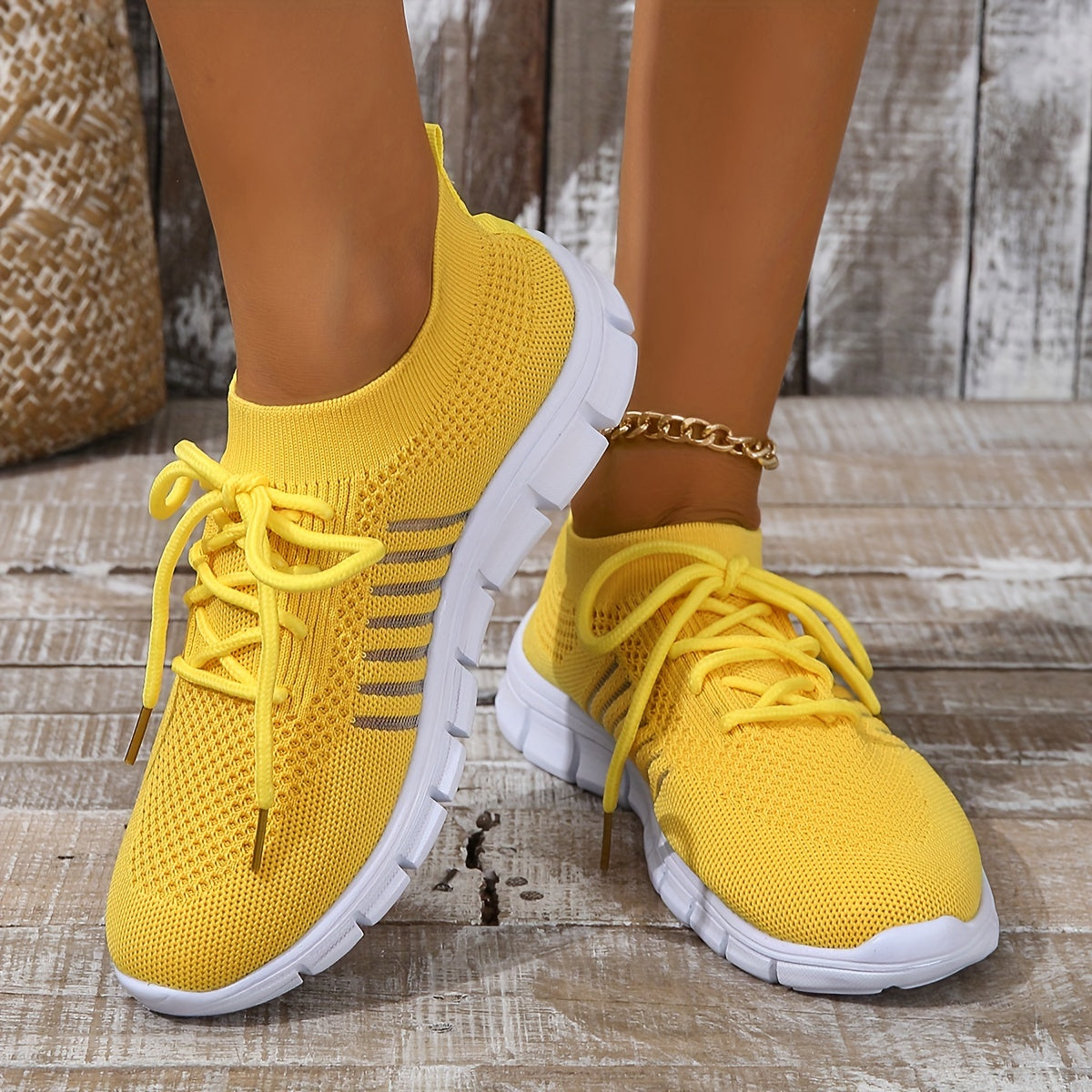 Women's Knitted Sports Shoes, Breathable & Lightweight Low Top Running Sneakers, Casual Outdoor Gym Jogging Trainers Plus Size