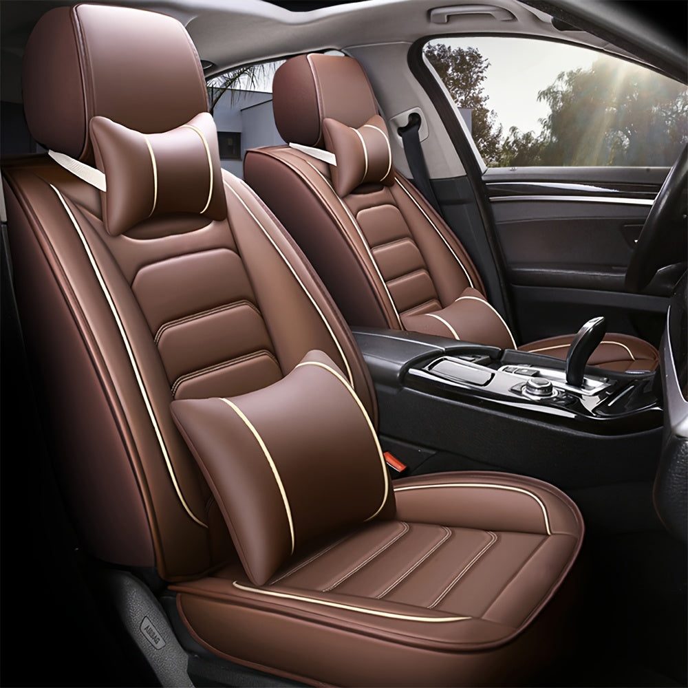 5-Seat Full Set Faux Leather Car Seat Covers - Waterproof All-Weather Protection,