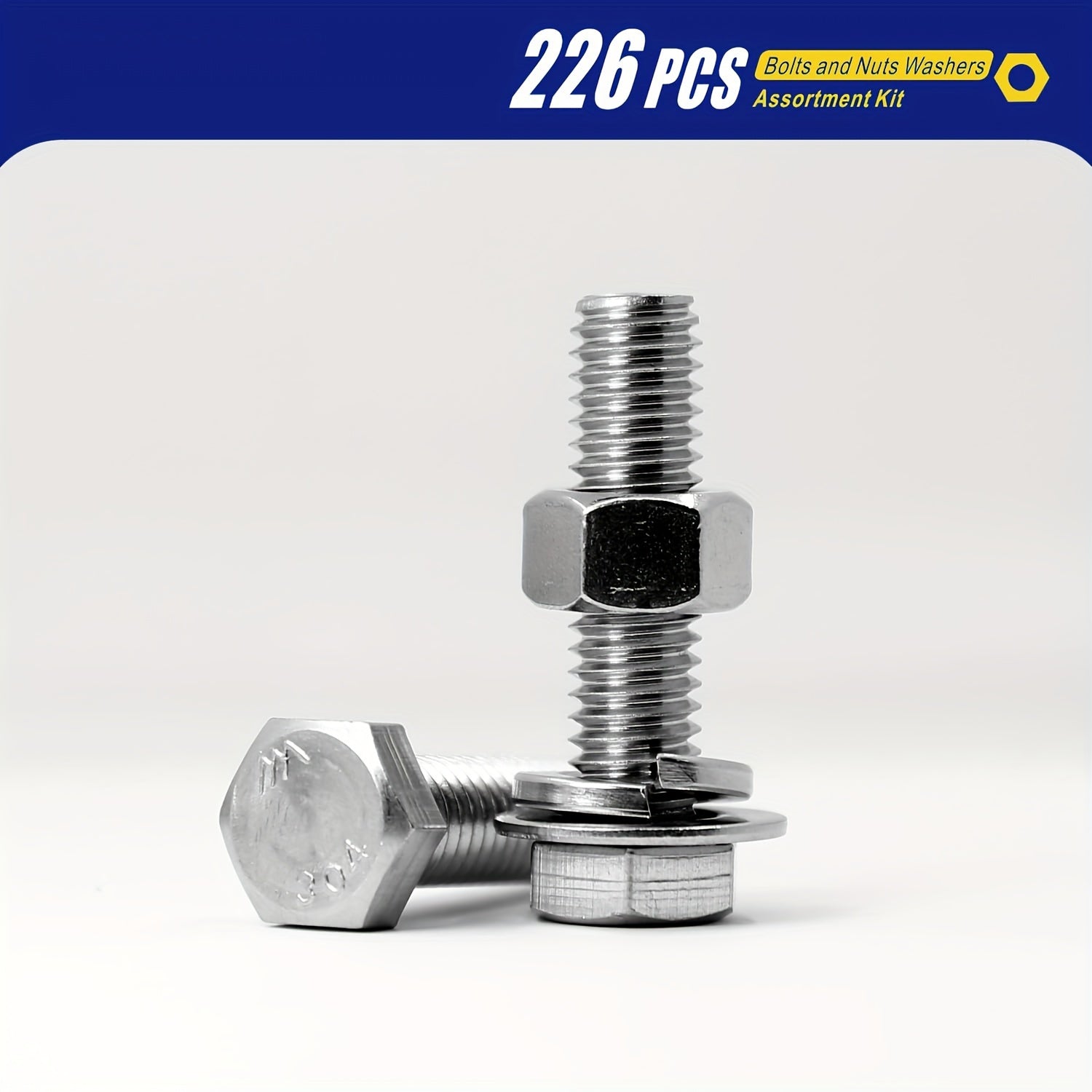 226pcs Heavy-Duty 304 Stainless Steel Bolt and Nut Assortment Kit