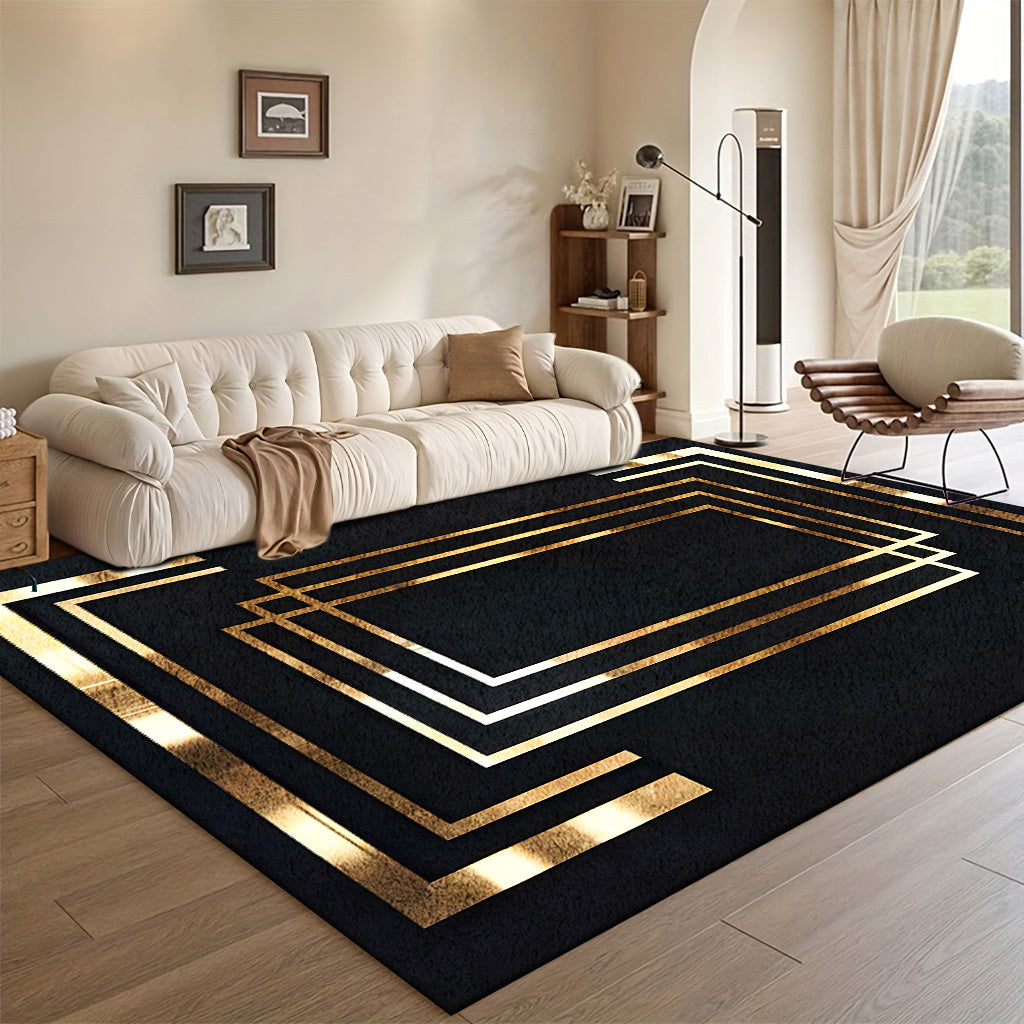 Luxurious Velvet 850g/m² Extra Large Area Mat - Modern Geometric Design with Golden Accents, Soft & Durable Polyester, Machine Washable & Non-Slip Backing, Perfect for Living Room, Bedroom, Office, or Game Room, Rugs for Liv