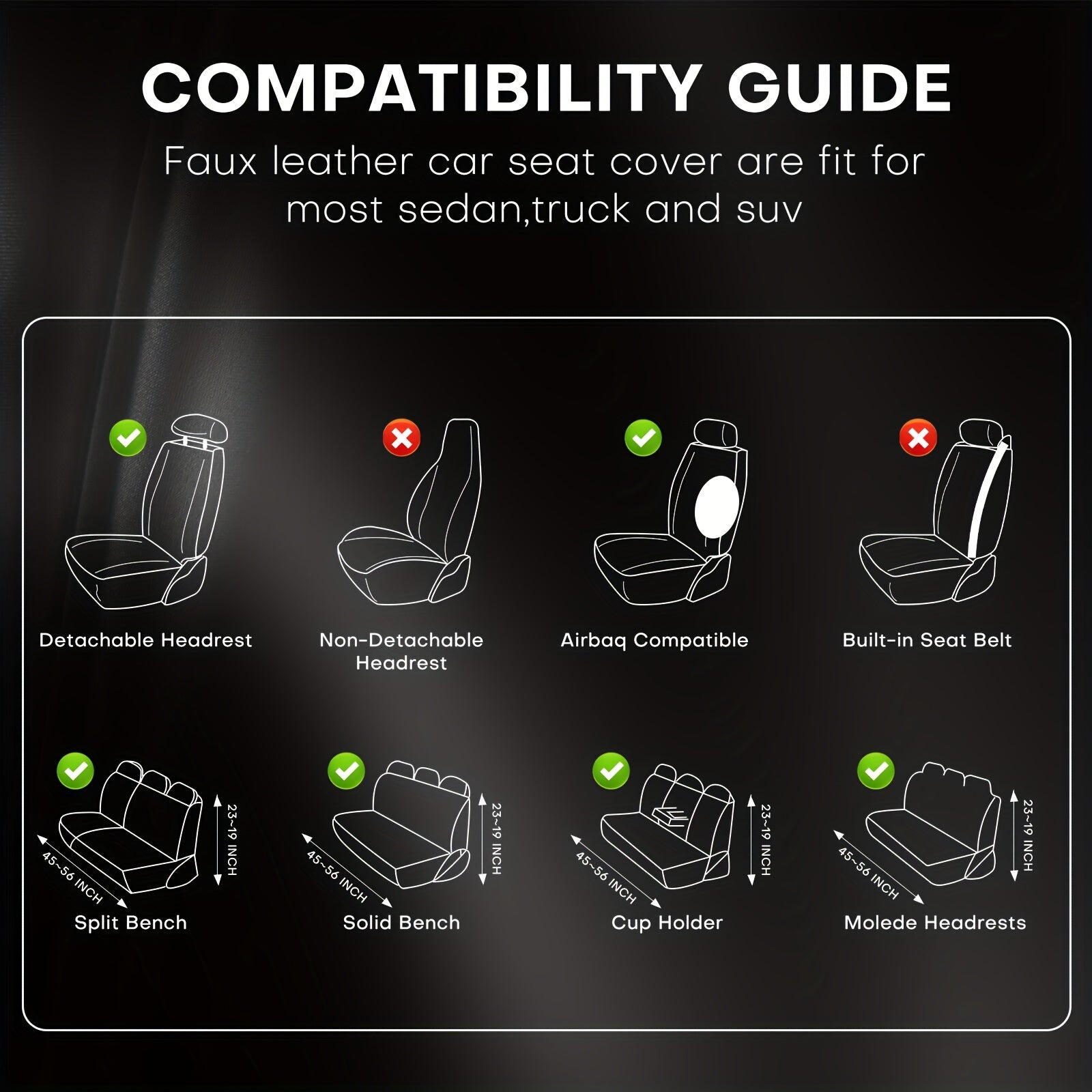 5 Seats Car Seat Covers Nappa Automotive Seat Cushion Protector Front Rear Full Set Waterproof Universal Fit for Most Sedan SUV Truck