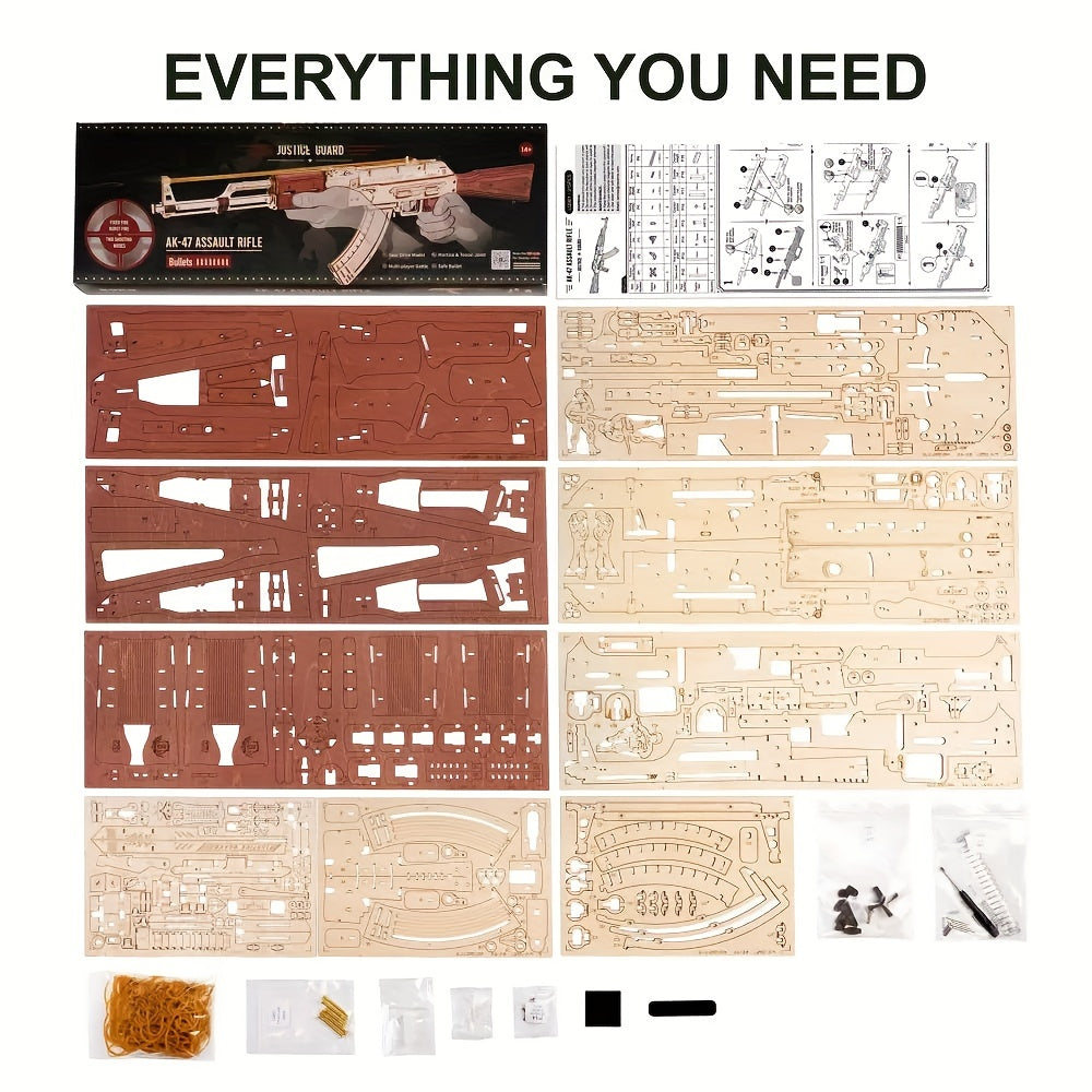 3D Puzzles for Adults, Wooden 3D Puzzle AK47 Model Rubber Band Gun Model Building Kits for Adult, DIY Wood Crafts Cool Toys Gifts Hobbies for Men Women, LQ901 Justice Guard