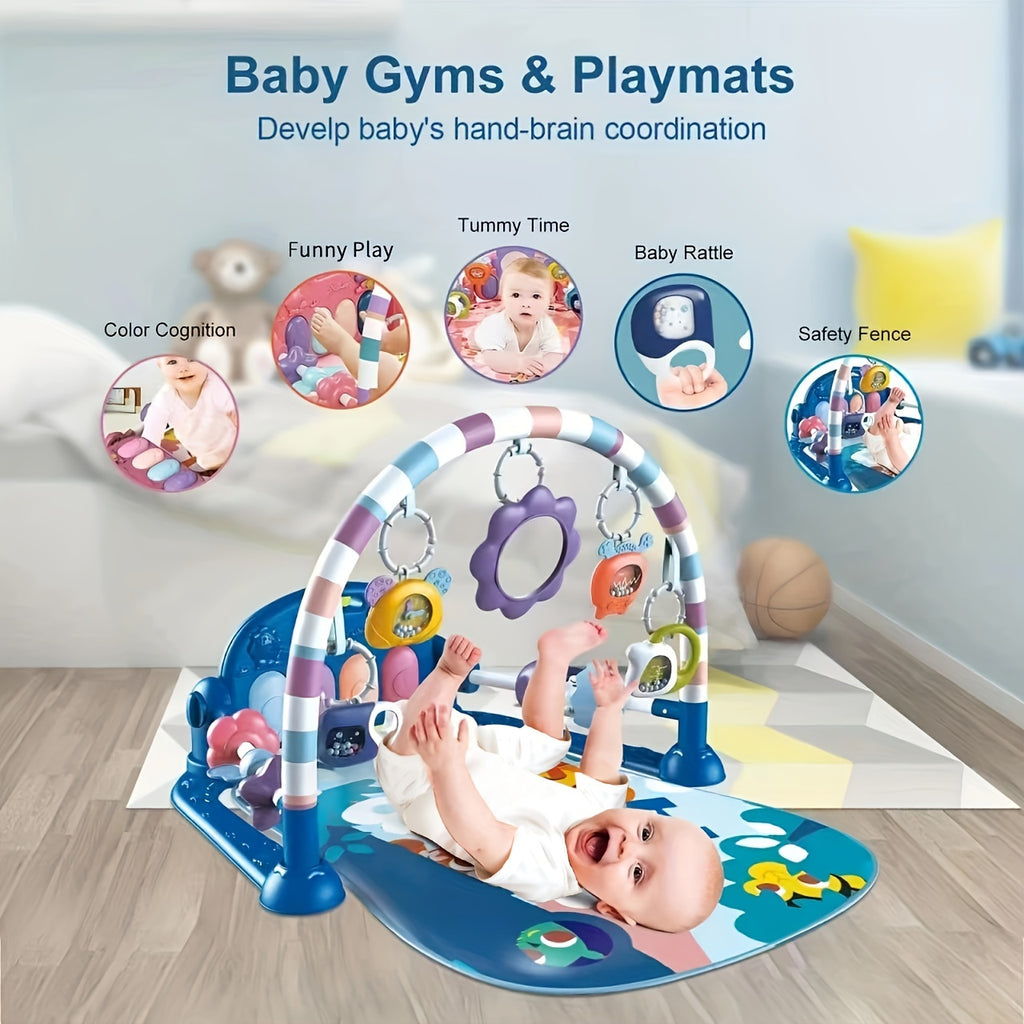 Baby Play Mat Baby Gym, Funny Play Piano Tummy Time Baby Activity Mat With 5 Infant Sensory Baby Toys & 2 Guitar Rattles, Boy & Girl Gifts For Newborn Baby 0 To 3 6 9 12 Months