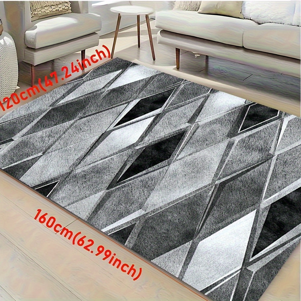 Modern Geometric Diamond Pattern Mat, Soft Non-Slip Machine Washable, Perfect for Bedroom Living Room Office and Game Room Decor, Ideal for Christmas Halloween Easter Thanksgiving and More, in Silvery Gray and Black, Rugs for
