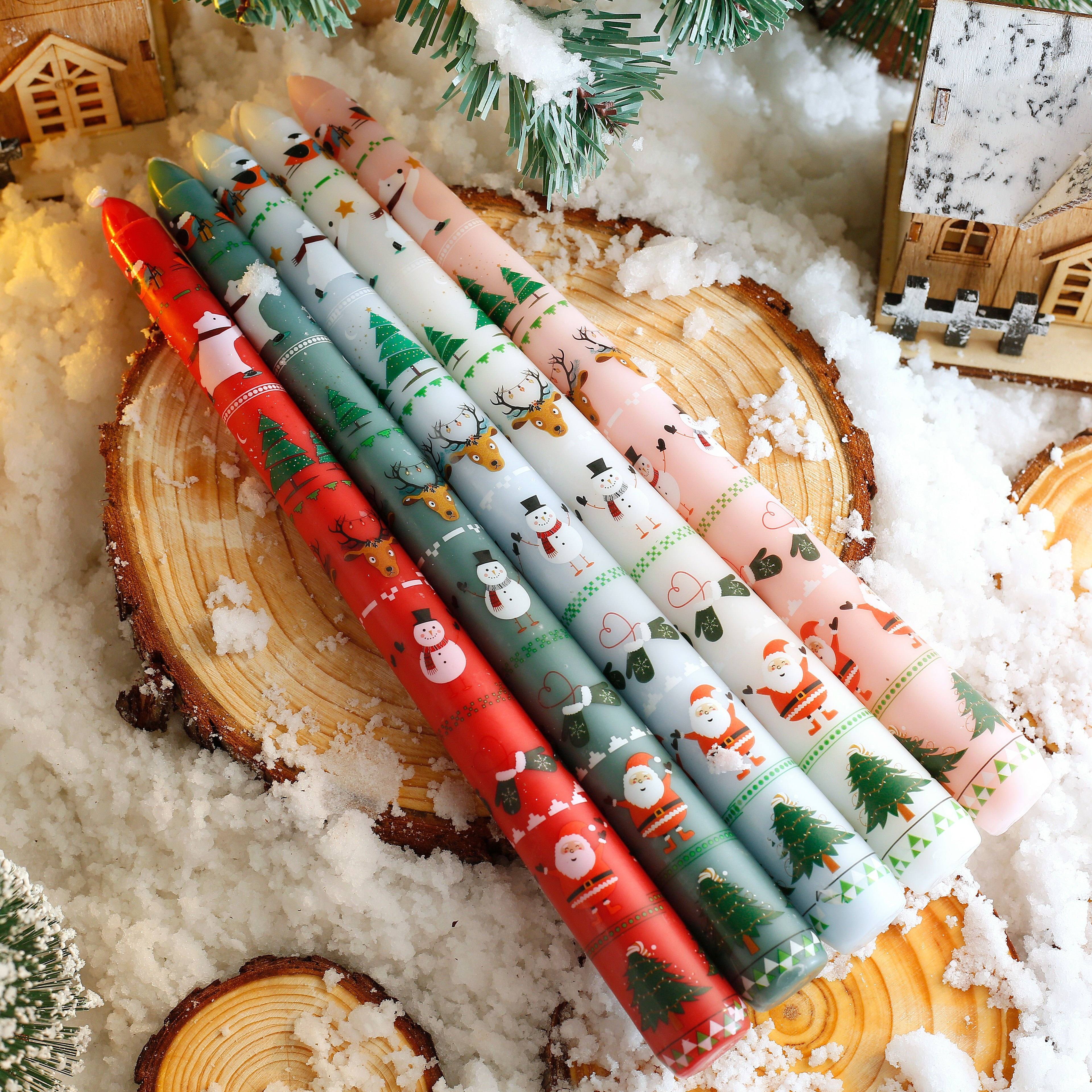 2pcs Christmas Themed Decorative Candles - 10-Inch Smokeless Single-Wick Candle Set with Santa, Snowman, Elk & Tree Patterns - Perfect for Dinner, Banquet, And Festive Ornaments