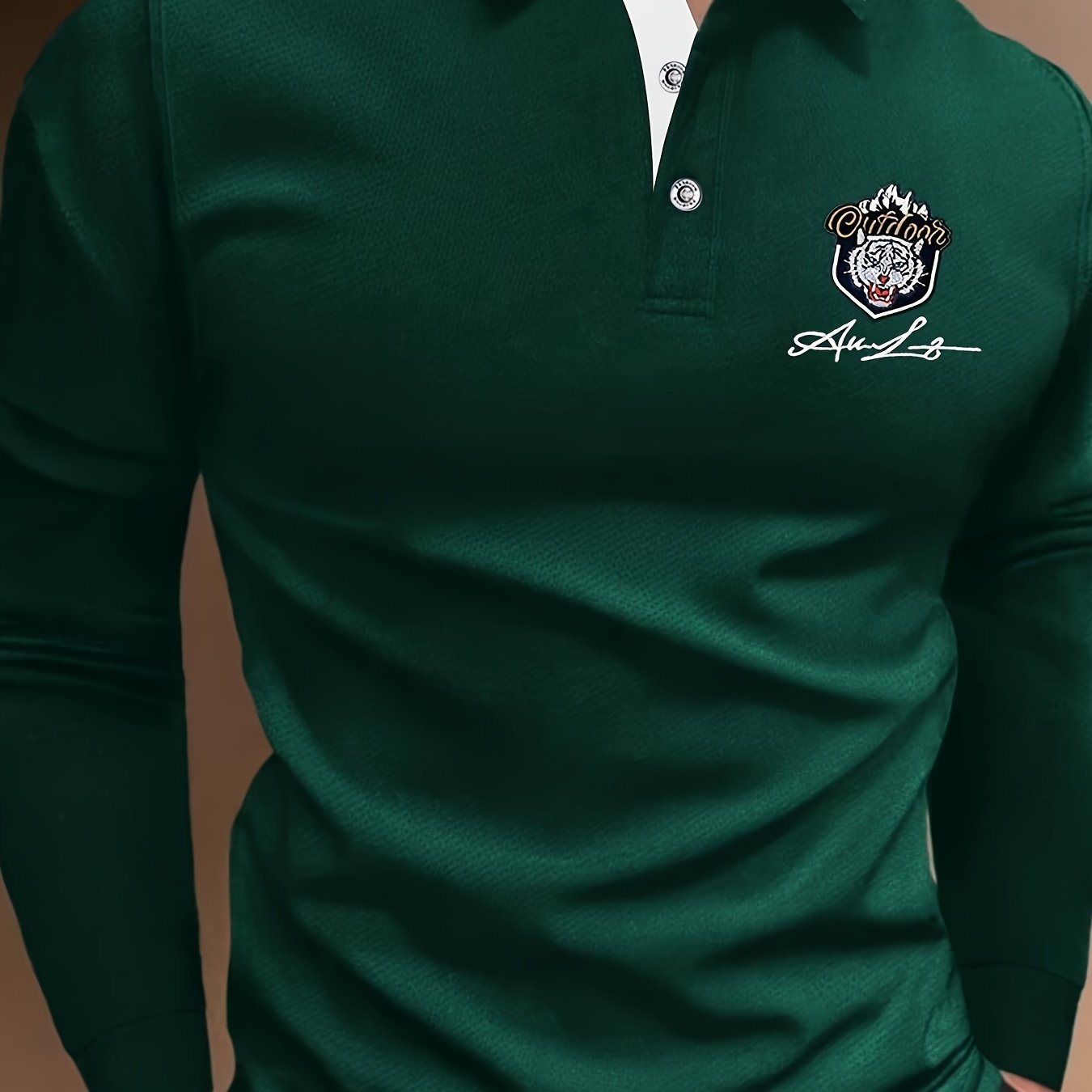 Tiger Head Anime Print Men's Casual Comfy Long Sleeve Shirt For Spring Fall, Golf Sports