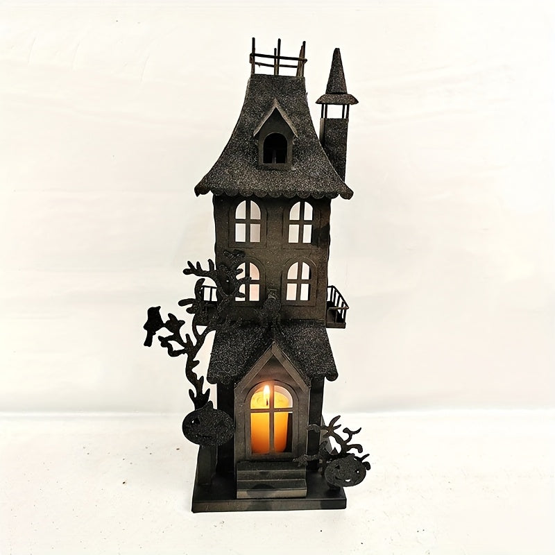 A Two-Tiered Pumpkin Spire Candelabra for a Haunted House, Perfect for Creating a Halloween Atmosphere. This Creative Candelabra Decoration Makes a Great Gift for Festive Occasions And Home Decor (Candles And Glass Not Includ