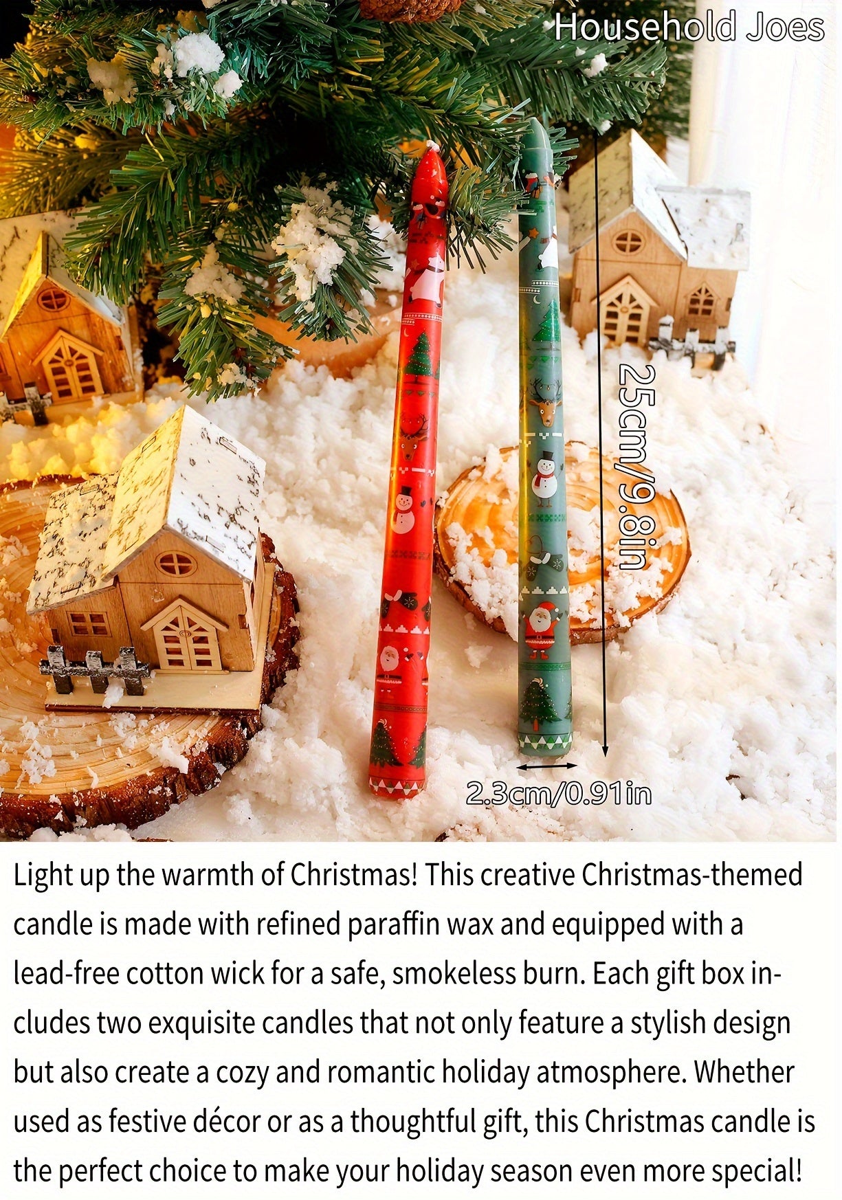 2pcs Christmas Themed Decorative Candles - 10-Inch Smokeless Single-Wick Candle Set with Santa, Snowman, Elk & Tree Patterns - Perfect for Dinner, Banquet, And Festive Ornaments