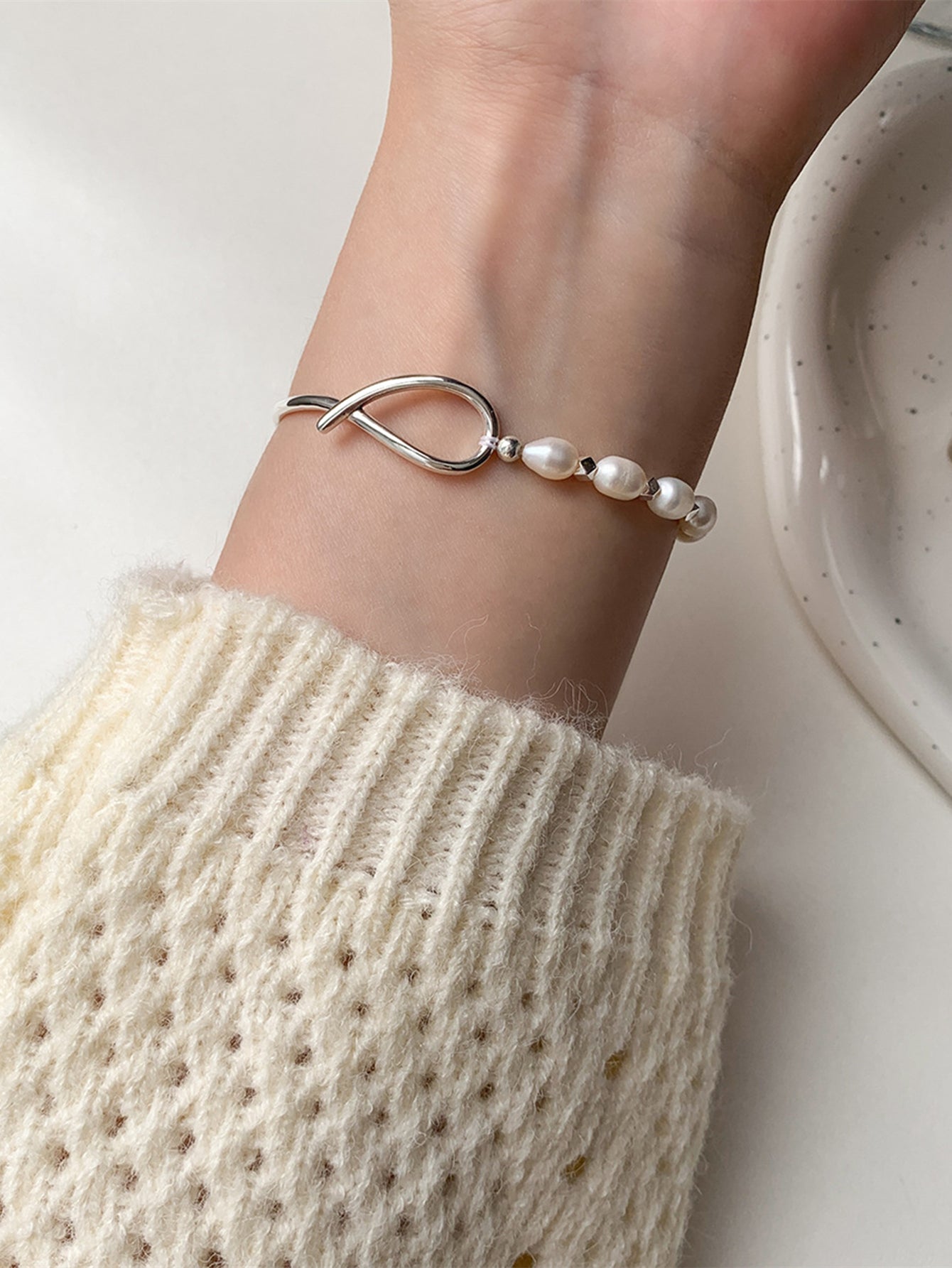 925 Sterling Silver Bracelet For Women Natural Pearl Bangle Elegant Decor Bracelet For Wedding