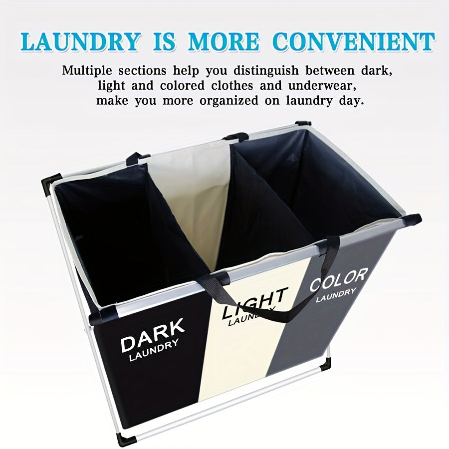 3 Section Multifunctional Basket with Aluminum Frame for College Dorms, Bedroom, Bathroom, Office Dirty Toys
